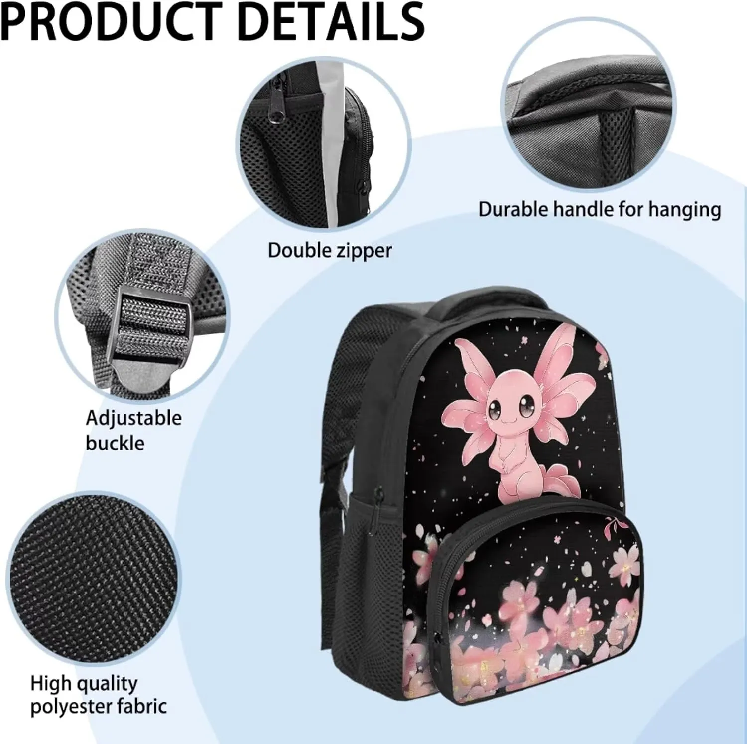 Axolotl School Backpack for Girls 6-10 Casual Kids Backpack 12 Inch Fashion Travel Rucksack Multi-pockets Lightweight Daypack for Child