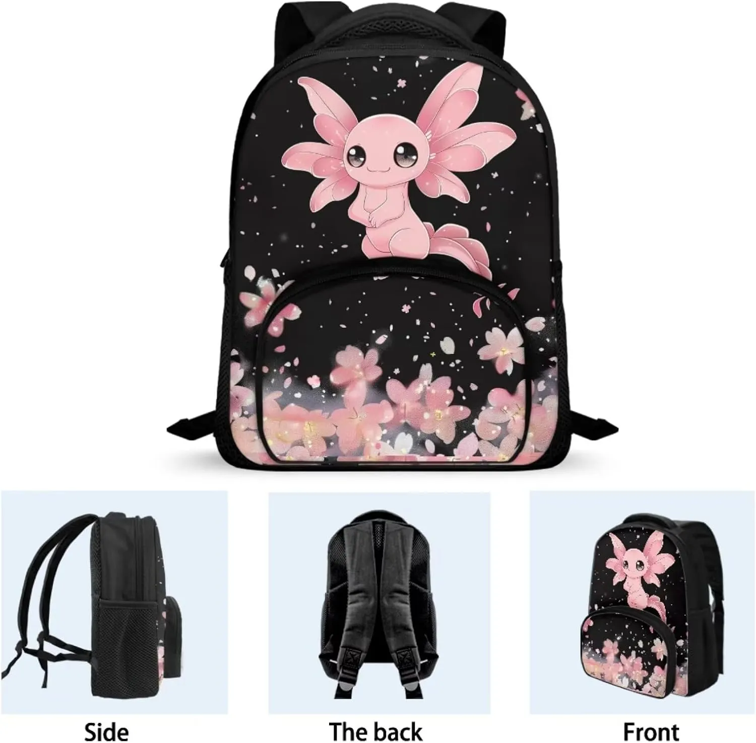 Axolotl School Backpack for Girls 6-10 Casual Kids Backpack 12 Inch Fashion Travel Rucksack Multi-pockets Lightweight Daypack for Child