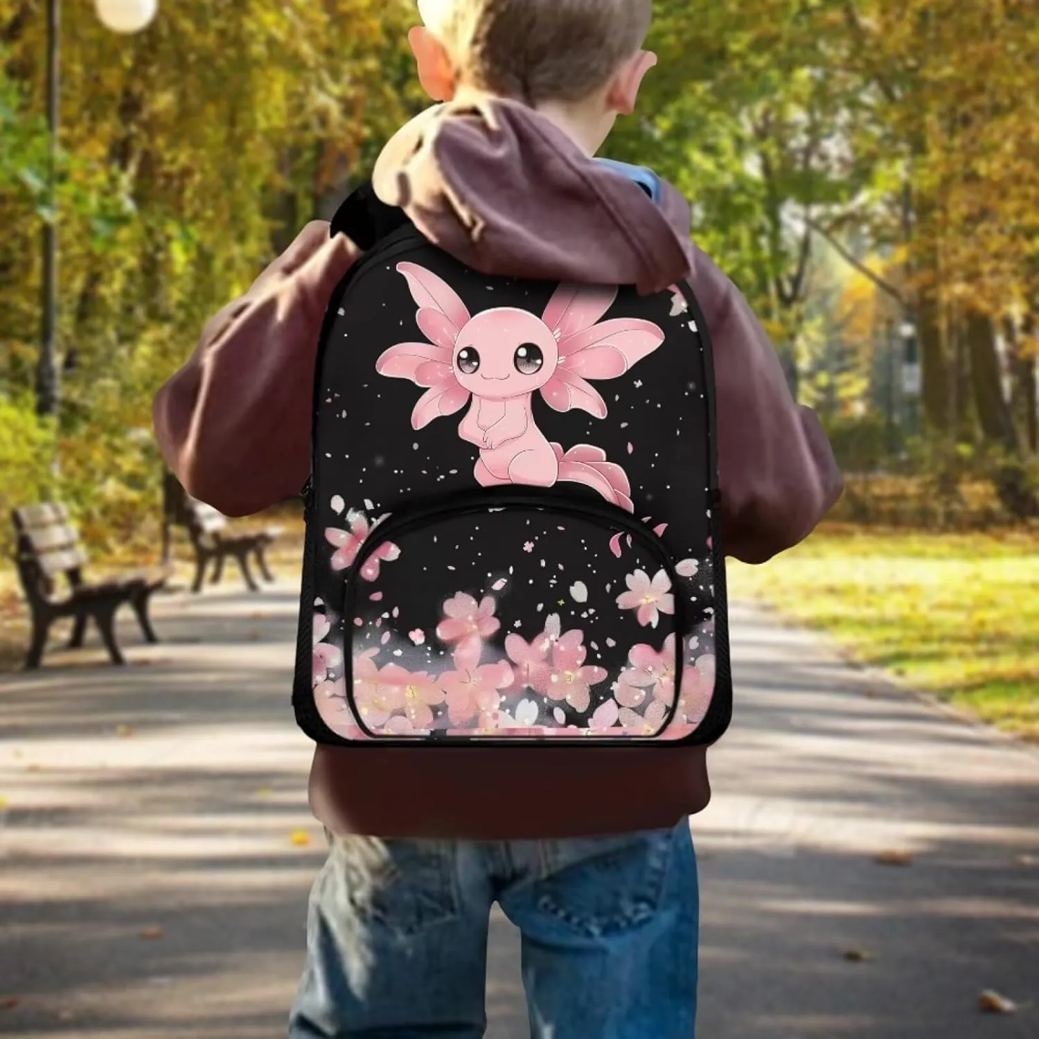 Axolotl School Backpack for Girls 6-10 Casual Kids Backpack 12 Inch Fashion Travel Rucksack Multi-pockets Lightweight Daypack for Child