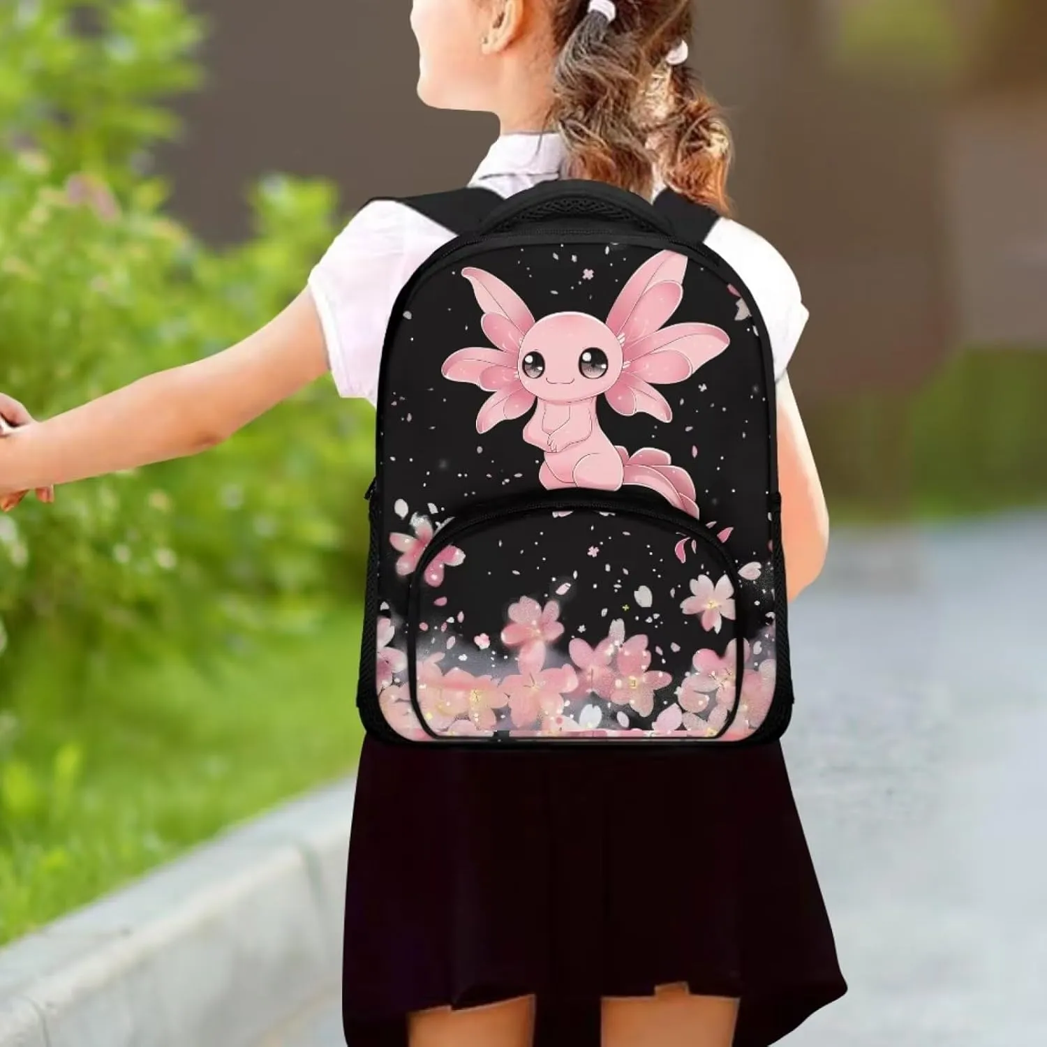 Axolotl School Backpack for Girls 6-10 Casual Kids Backpack 12 Inch Fashion Travel Rucksack Multi-pockets Lightweight Daypack for Child