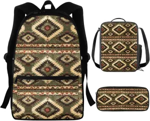 Aztec Boho School Bag and Lunch Bag Set for Boys Girls Backpack 10-12 Years Old Primary Middle School Bookbag With Lunch Box Pencil Case Teens Book Bags 6Th/7Th Grade Western Tribal