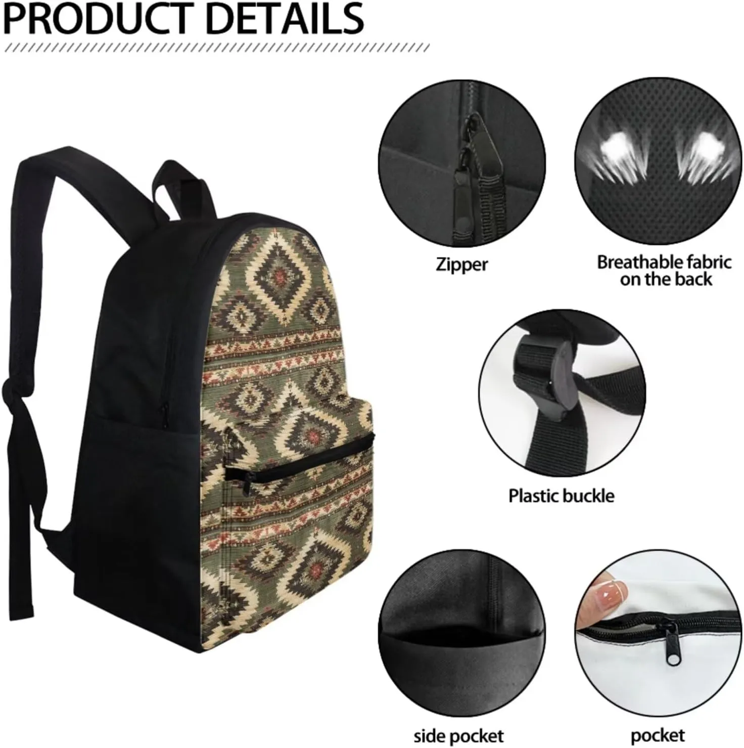 Aztec Boho School Bag and Lunch Bag Set for Boys Girls Backpack 10-12 Years Old Primary Middle School Bookbag With Lunch Box Pencil Case Teens Book Bags 6Th/7Th Grade Western Tribal