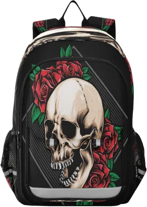 Backpack Bookbag School Bag Travel Bag Anger Skull Roses for Girls Boys Teen