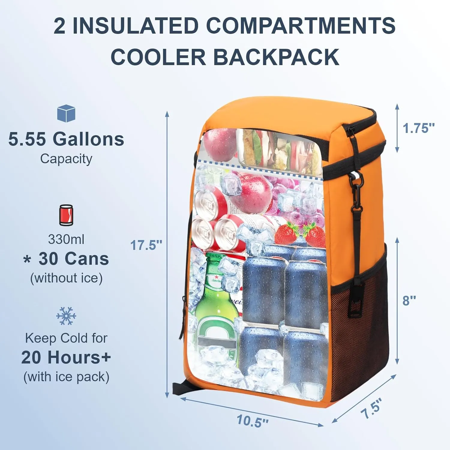 Backpack Cooler Insulated Leak Proof 30/45 Cans, 2 Insulated Compartments Thermal Bag, Portable Lightweight Beach Travel Camping Lunch Backpack for Men and Women
