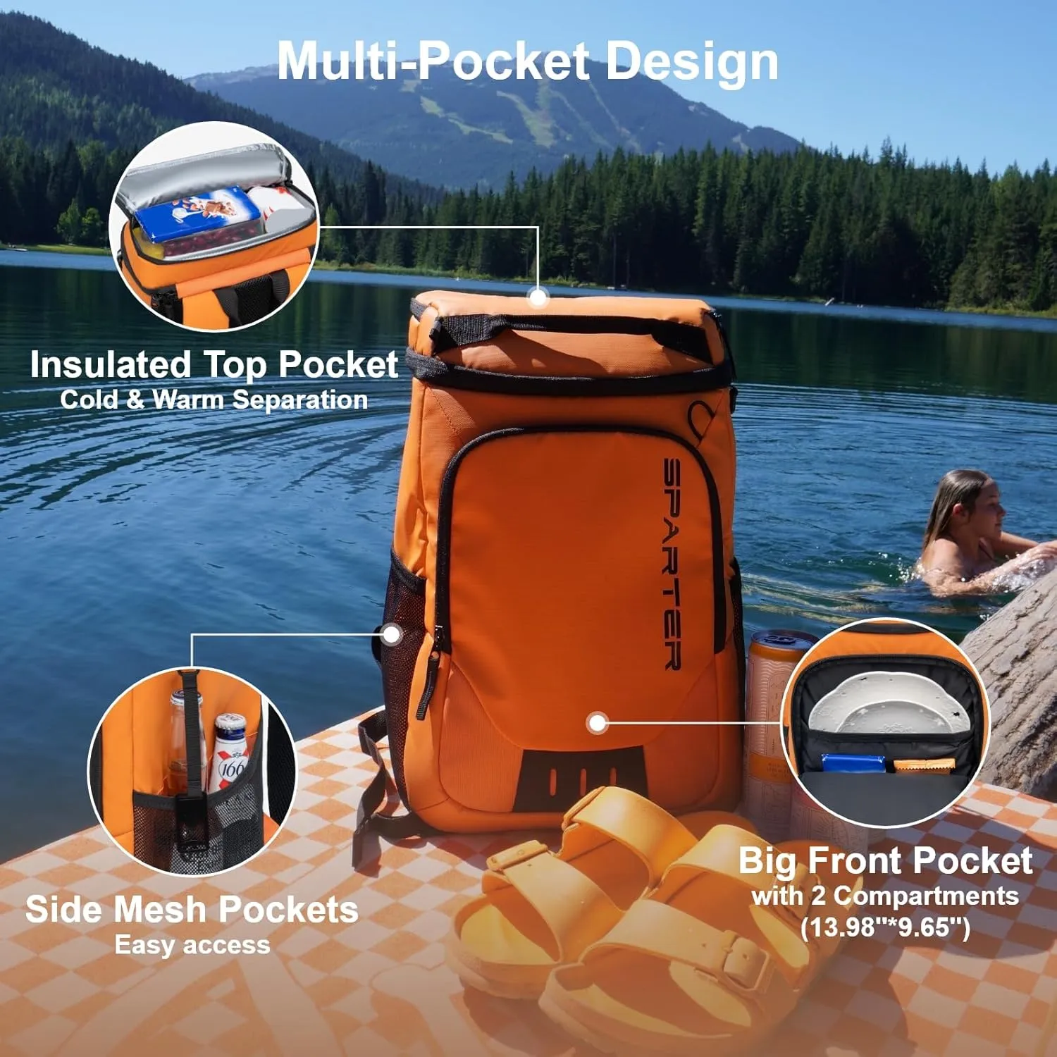Backpack Cooler Insulated Leak Proof 30/45 Cans, 2 Insulated Compartments Thermal Bag, Portable Lightweight Beach Travel Camping Lunch Backpack for Men and Women