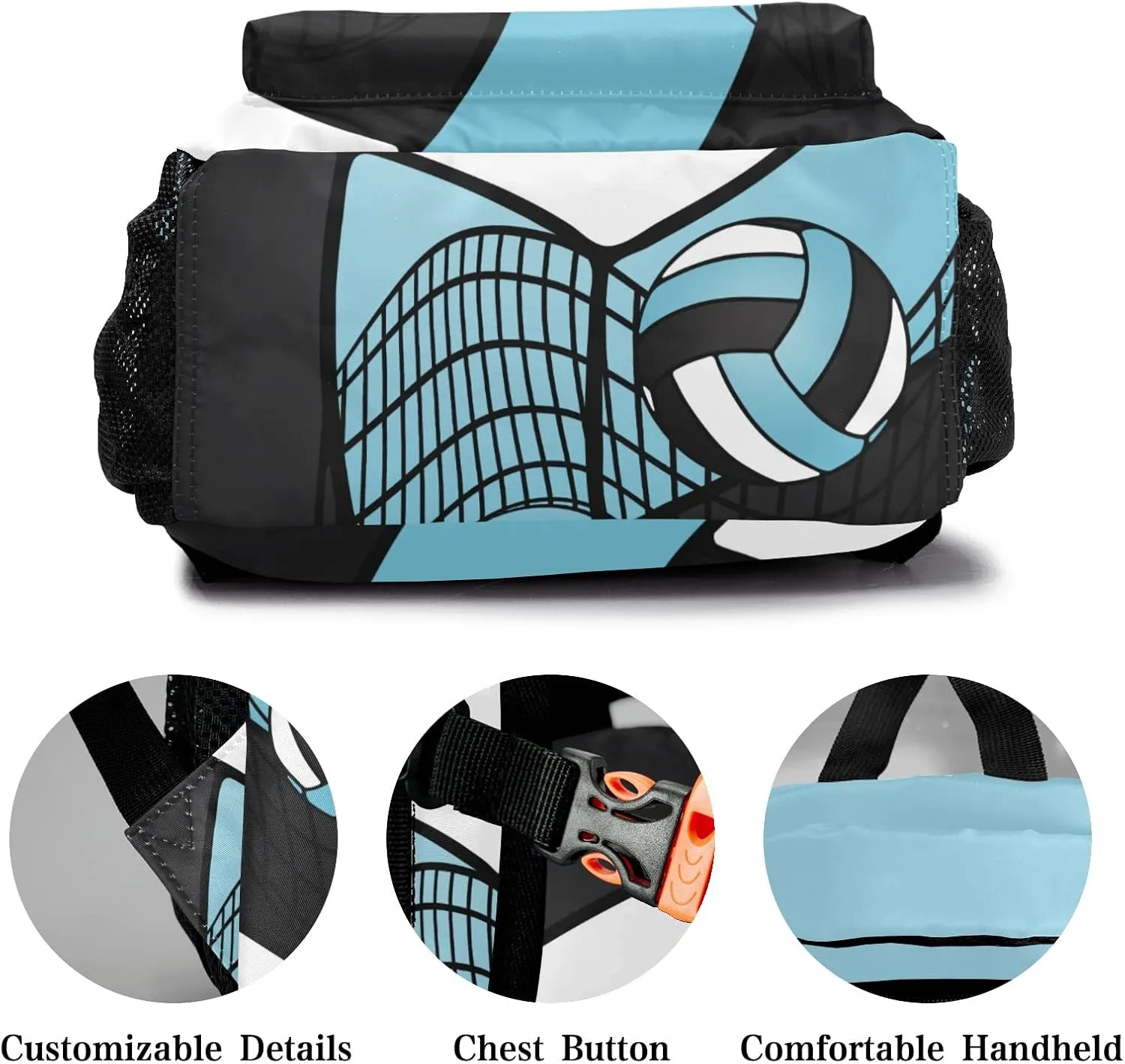 Backpack Custom Name Volleyball Blue Lightweight Waterproof Travel Bag for Hiking Camping, 12.2''(L) x 5.9''(W) x 16.5''(H)
