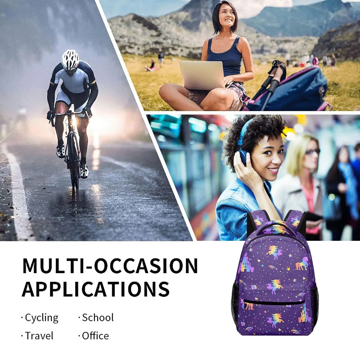 Backpack Custom Name Volleyball Blue Lightweight Waterproof Travel Bag for Hiking Camping, 12.2''(L) x 5.9''(W) x 16.5''(H)