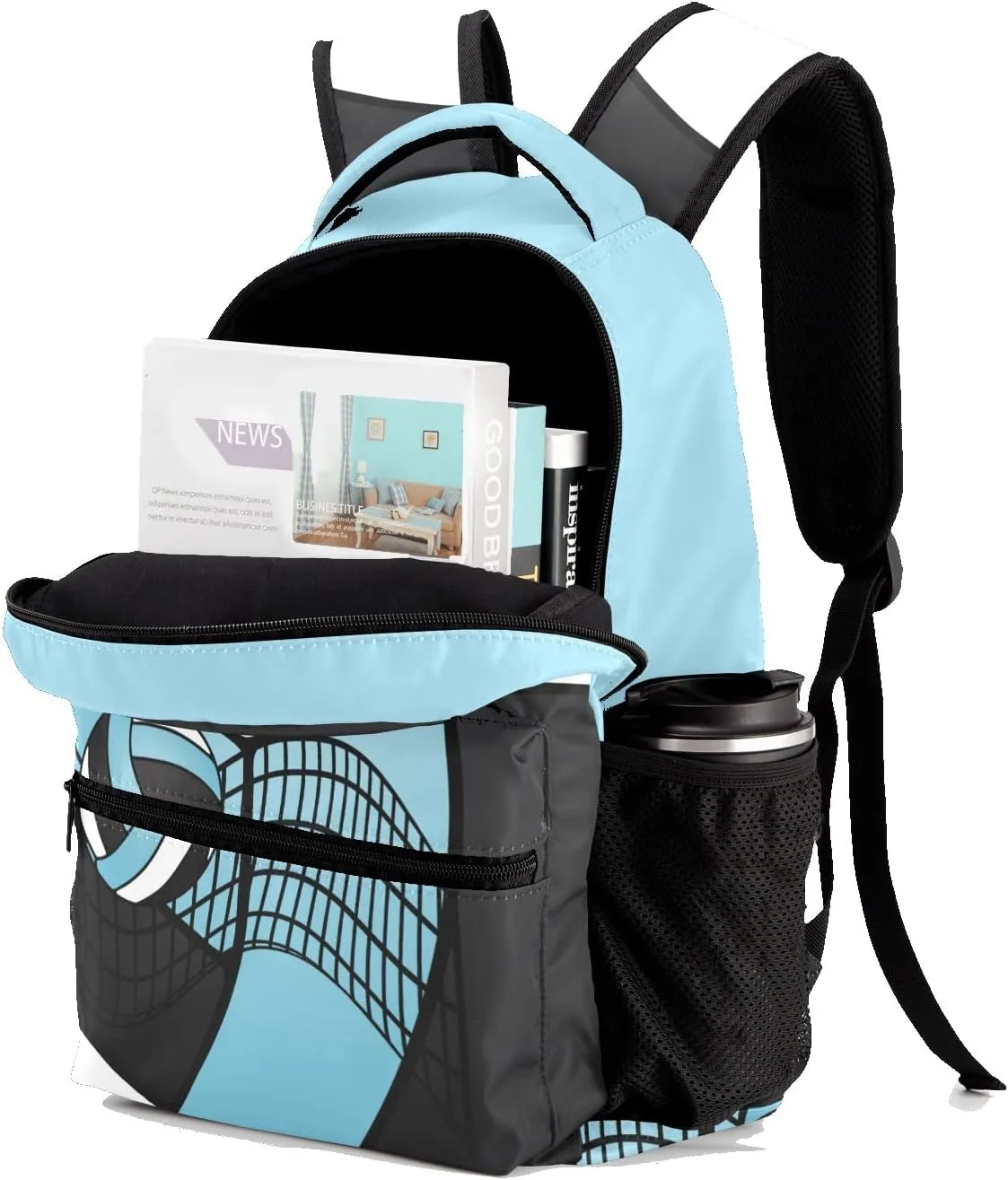 Backpack Custom Name Volleyball Blue Lightweight Waterproof Travel Bag for Hiking Camping, 12.2''(L) x 5.9''(W) x 16.5''(H)