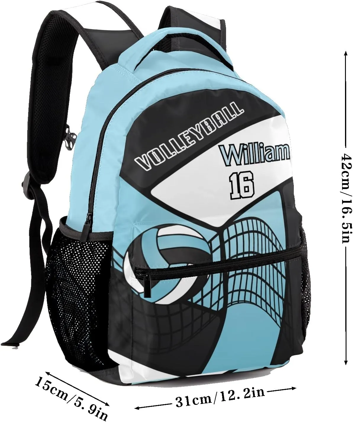 Backpack Custom Name Volleyball Blue Lightweight Waterproof Travel Bag for Hiking Camping, 12.2''(L) x 5.9''(W) x 16.5''(H)
