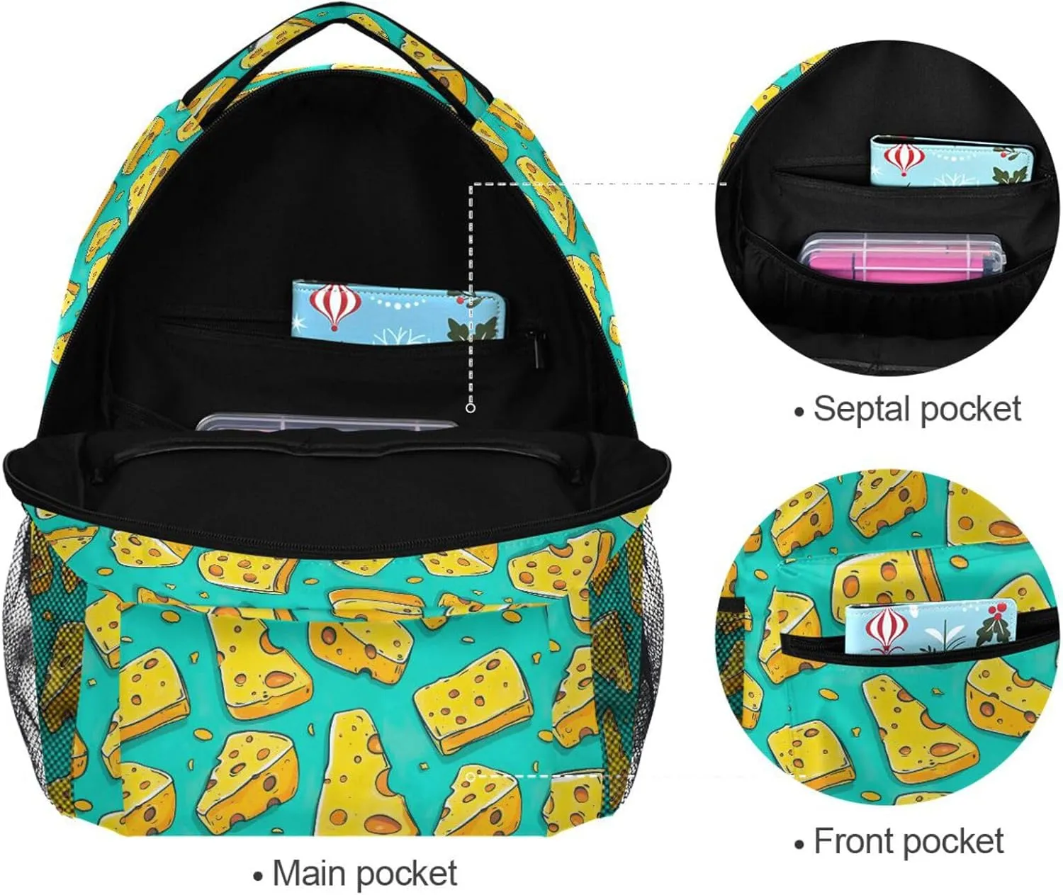 Backpack for Boys Girls Cartoon Cheese Pattern Lightweight Shoulder Bag Elementary Middle High School Bookbag Laptop Bags Daypack Rucksack for Men Women Teens Outdoor Travel S