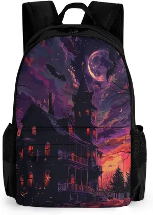 Backpack for Men Women Laptop Backpack Black Haunted House Casual Daypack Laptop Bag for Travel, 42x30.5cm