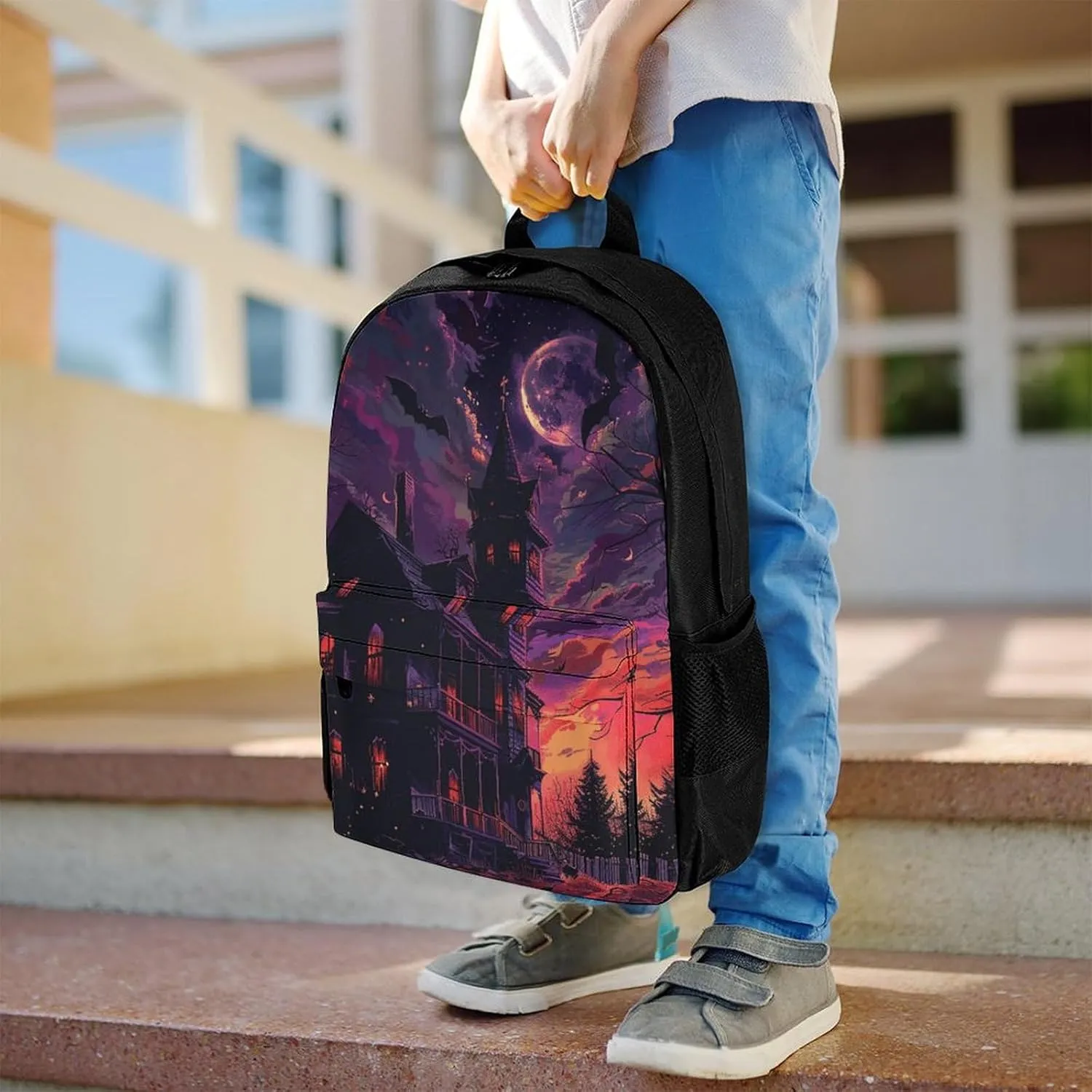 Backpack for Men Women Laptop Backpack Black Haunted House Casual Daypack Laptop Bag for Travel, 42x30.5cm