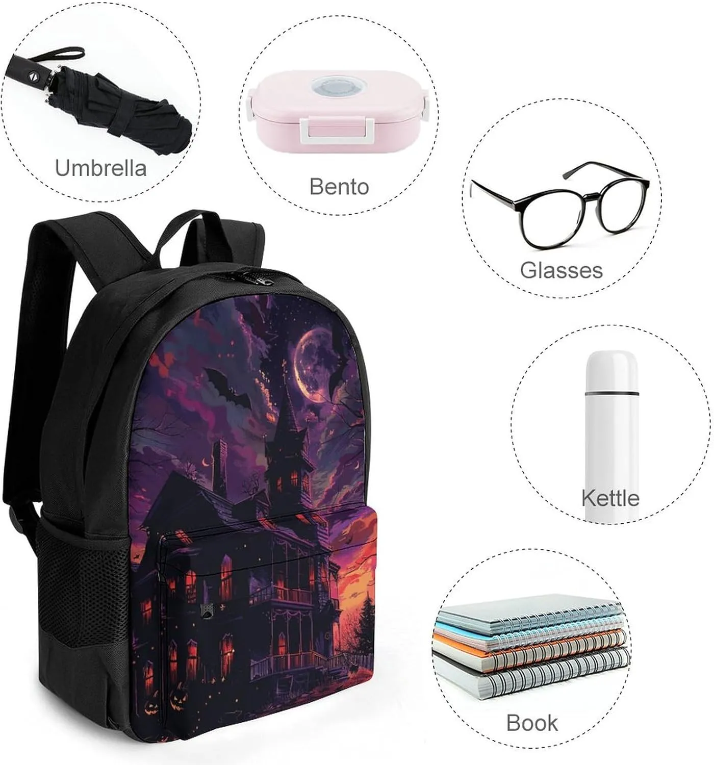 Backpack for Men Women Laptop Backpack Black Haunted House Casual Daypack Laptop Bag for Travel, 42x30.5cm