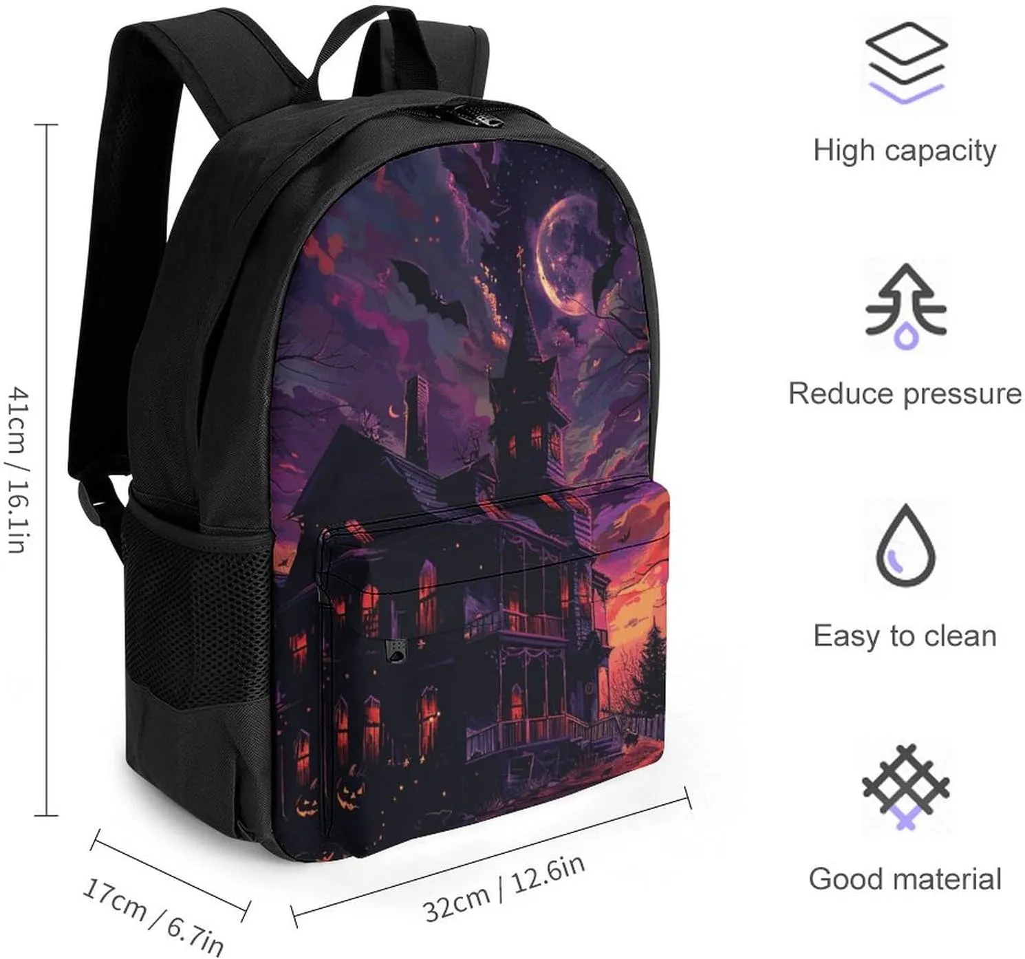Backpack for Men Women Laptop Backpack Black Haunted House Casual Daypack Laptop Bag for Travel, 42x30.5cm