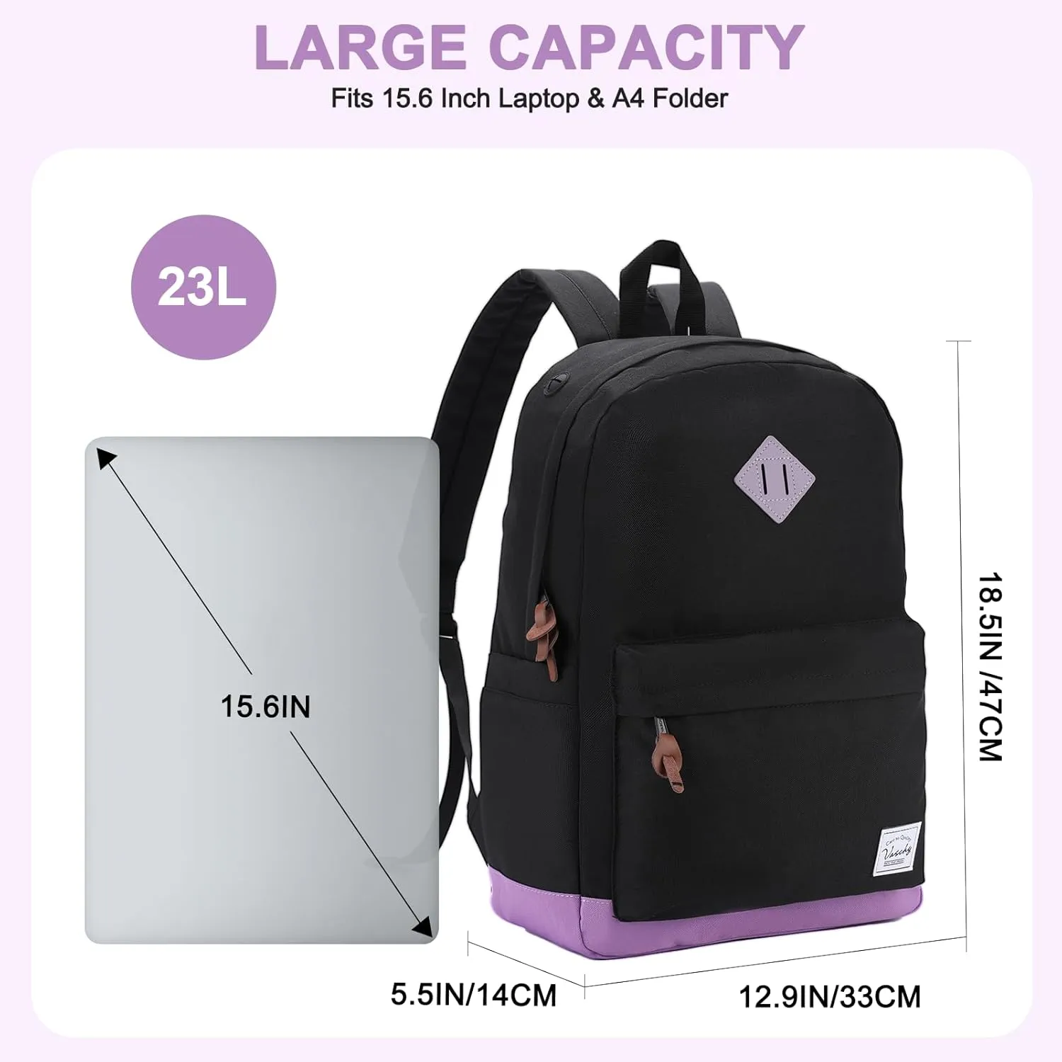 Backpack for Men Women,VASCHY Classic Water-resistant Lightweight Travel School Backpack Casual Daypack