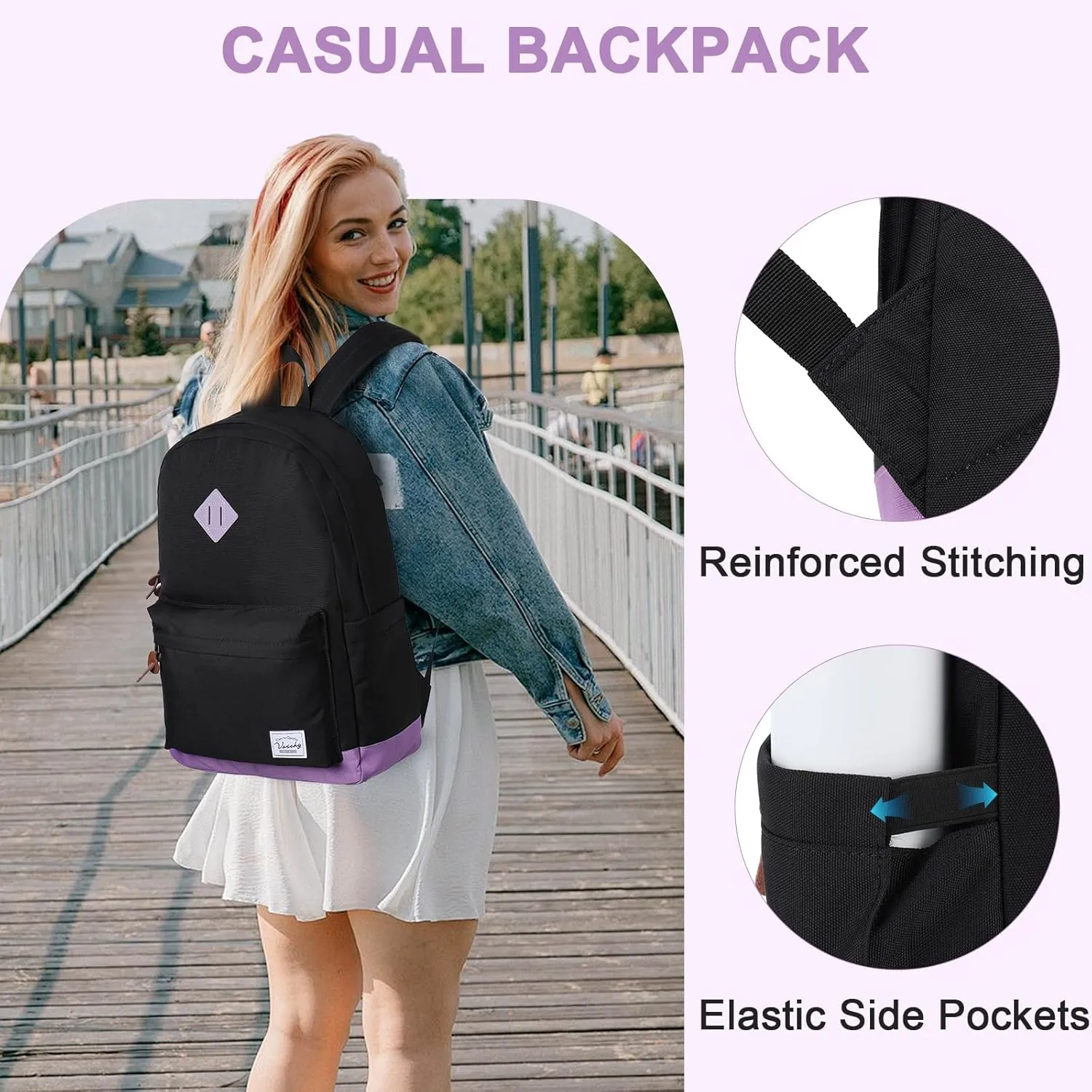 Backpack for Men Women,VASCHY Classic Water-resistant Lightweight Travel School Backpack Casual Daypack