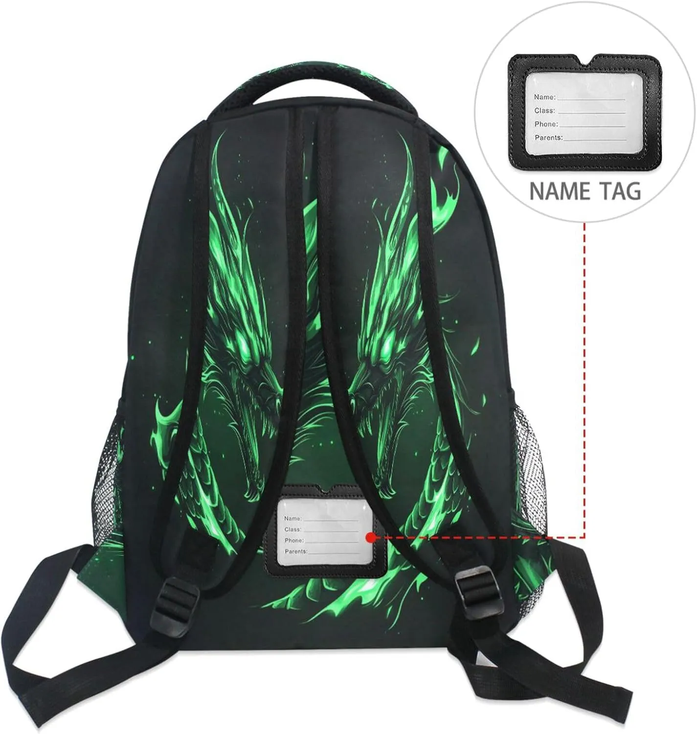 Backpack School Bookbag Travel Bag Angry Green Dragon for Girls Boys Teen