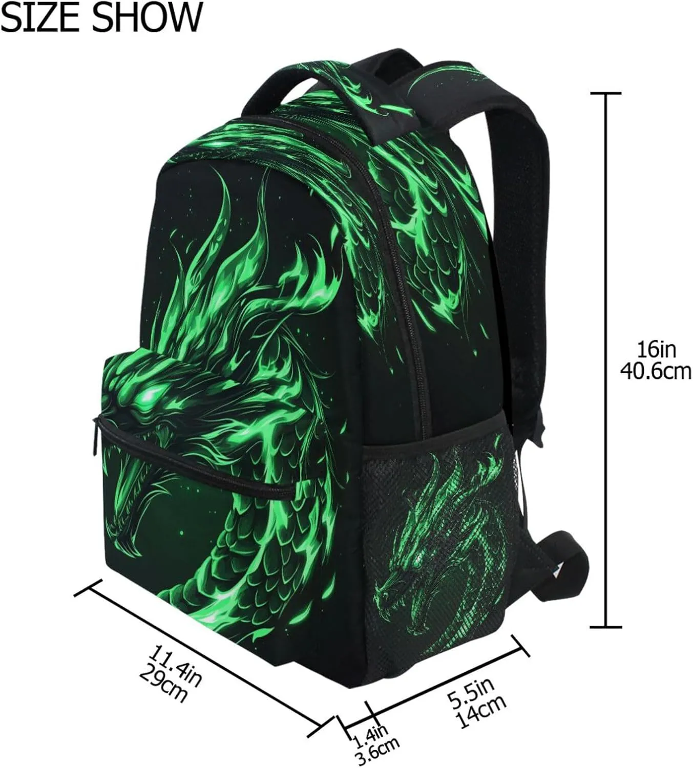 Backpack School Bookbag Travel Bag Angry Green Dragon for Girls Boys Teen