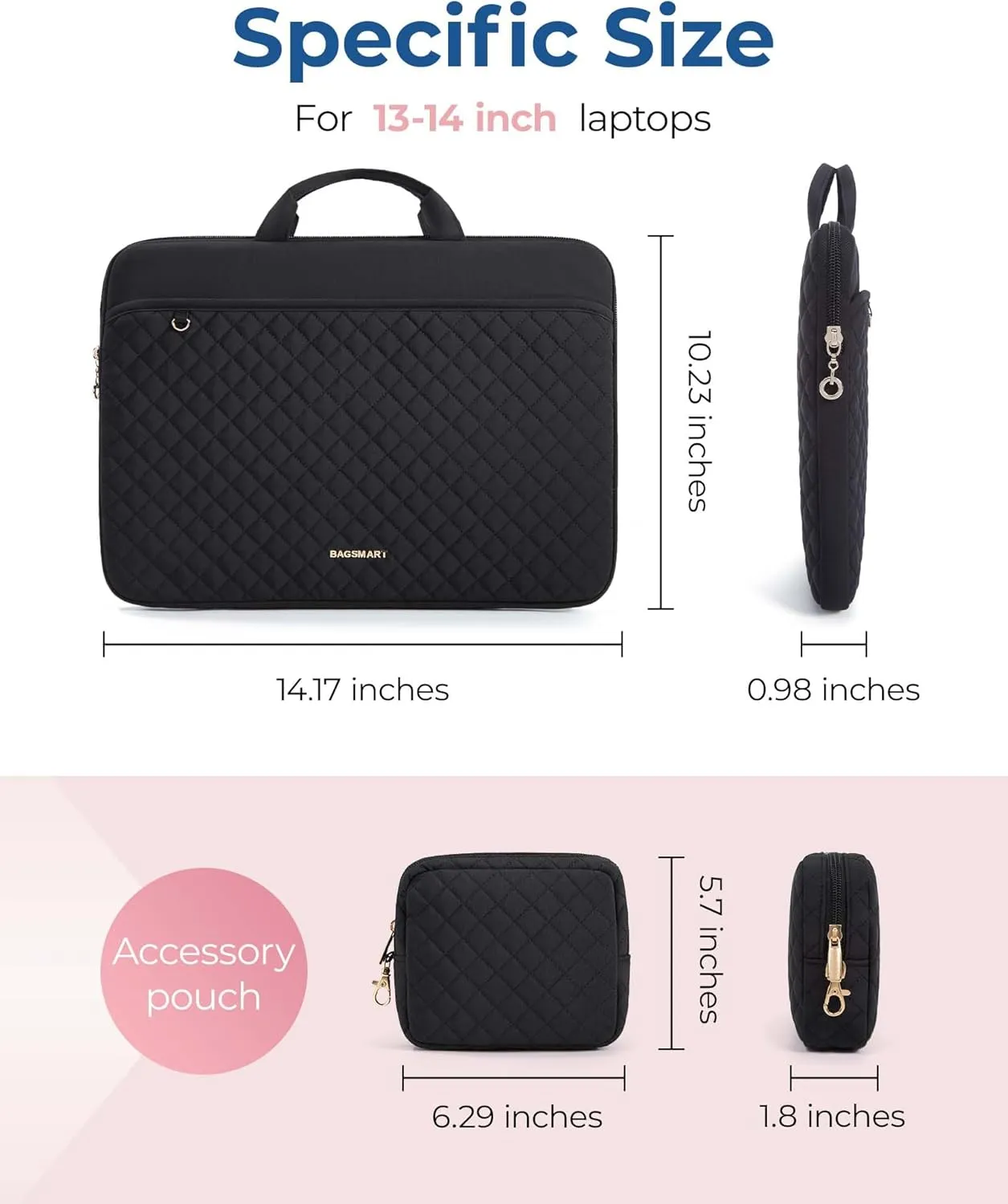 BAGSMART 13-14 inch Laptop Case, Puffy Padded Laptop Sleeve Bag for Women, Portable MacBook Air 13 inch Case Sleeve, Black