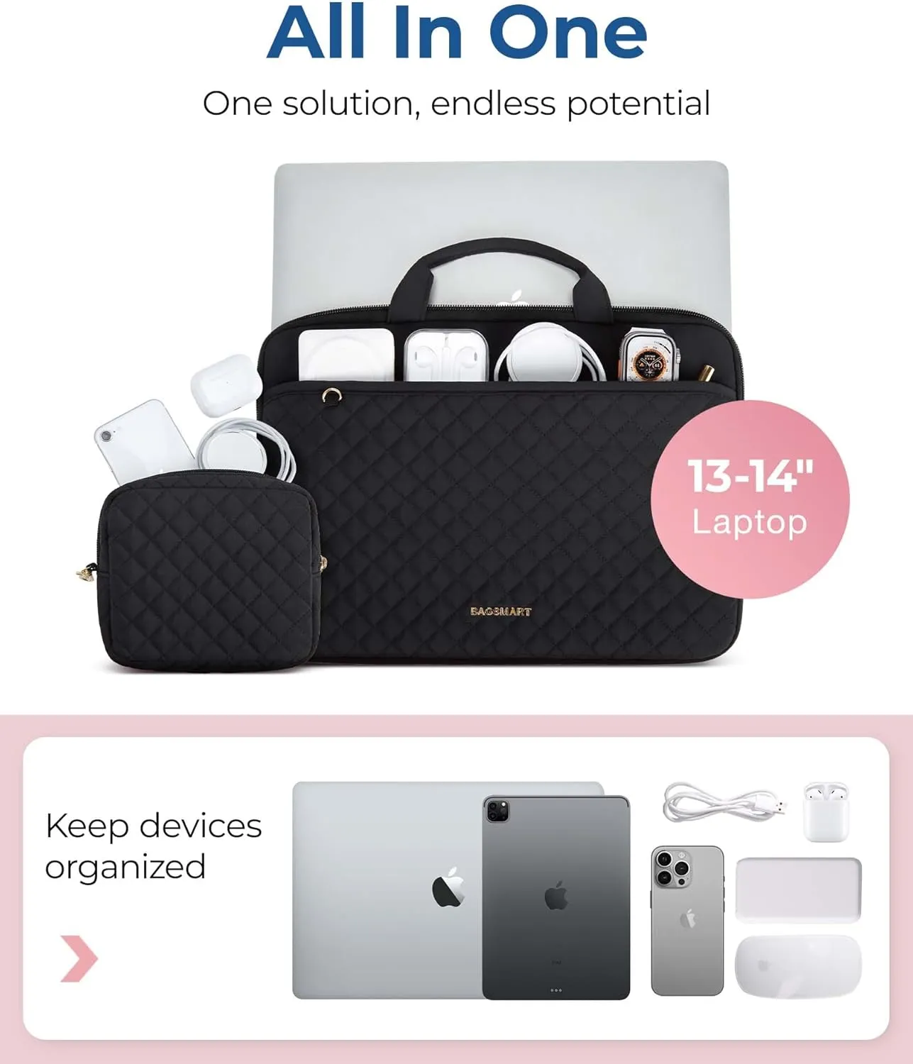 BAGSMART 13-14 inch Laptop Case, Puffy Padded Laptop Sleeve Bag for Women, Portable MacBook Air 13 inch Case Sleeve, Black