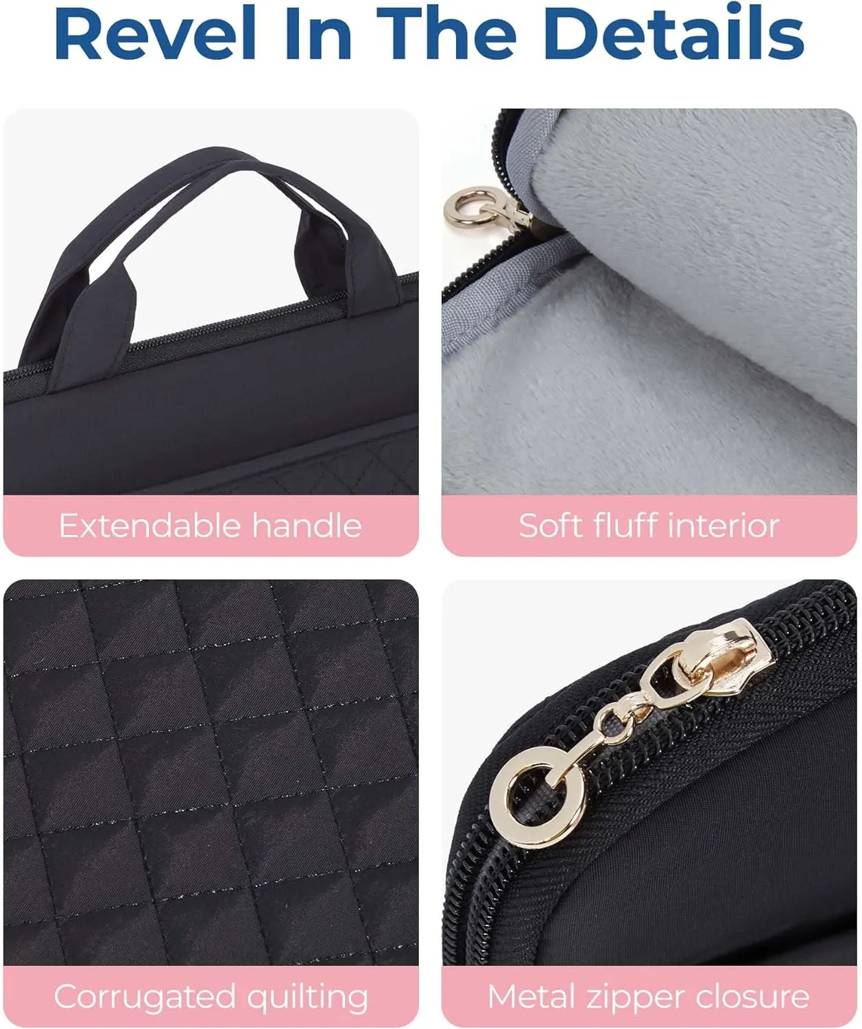 BAGSMART 13-14 inch Laptop Case, Puffy Padded Laptop Sleeve Bag for Women, Portable MacBook Air 13 inch Case Sleeve, Black