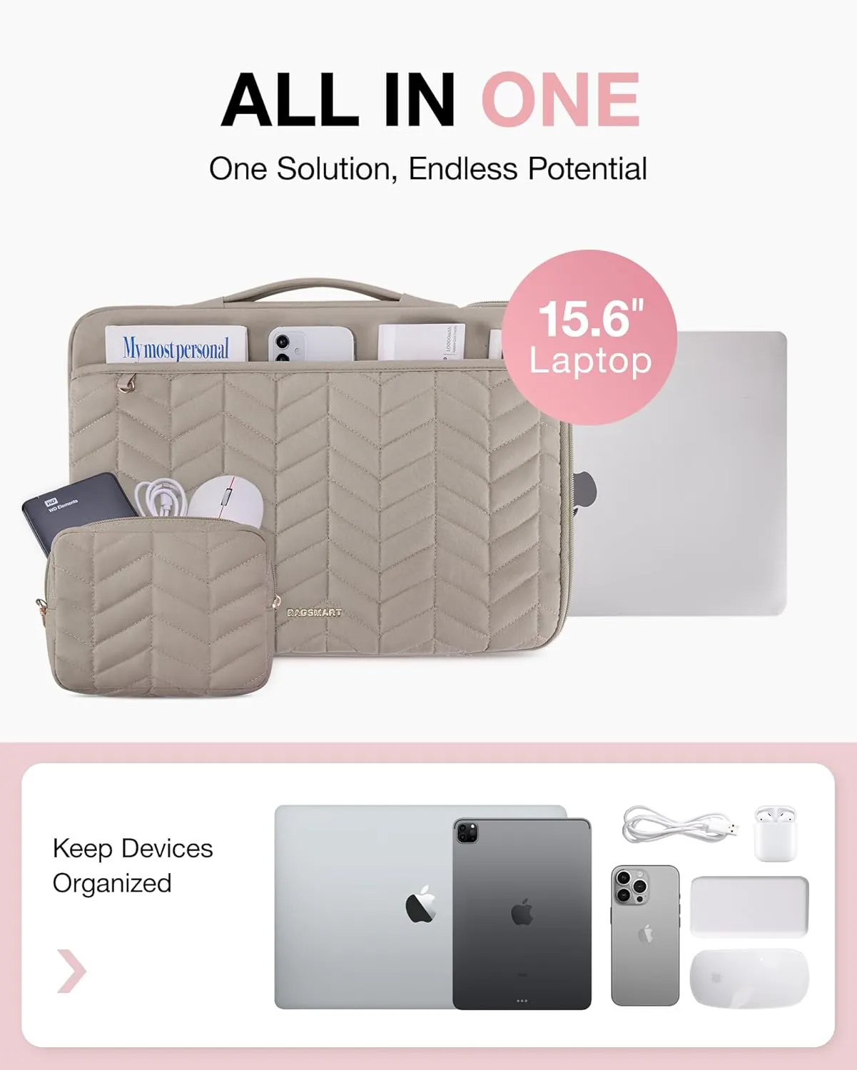 BAGSMART 15-16 inch Laptop Sleeve with Handle, Puffy Padded Case Bag, Fitted for MacBook Air 15.6 inch & MacBook Pro 16 inch, Dell & HP Computers