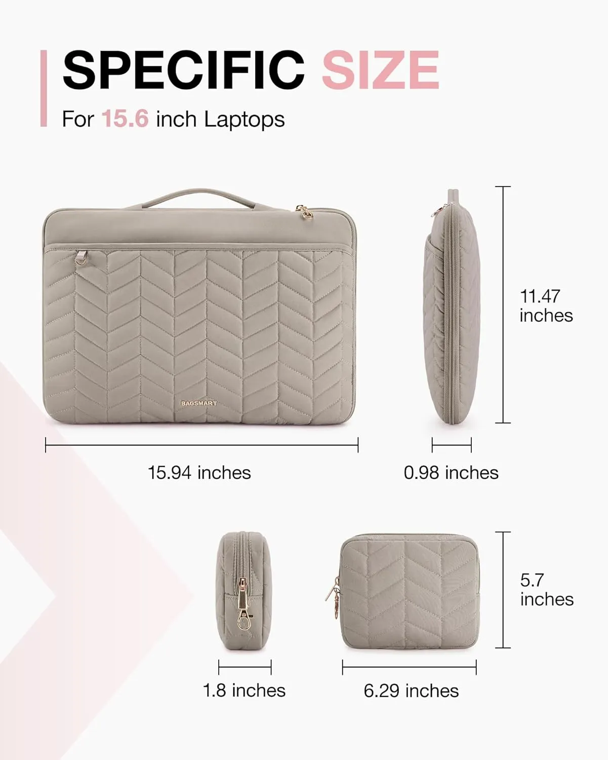 BAGSMART 15-16 inch Laptop Sleeve with Handle, Puffy Padded Case Bag, Fitted for MacBook Air 15.6 inch & MacBook Pro 16 inch, Dell & HP Computers