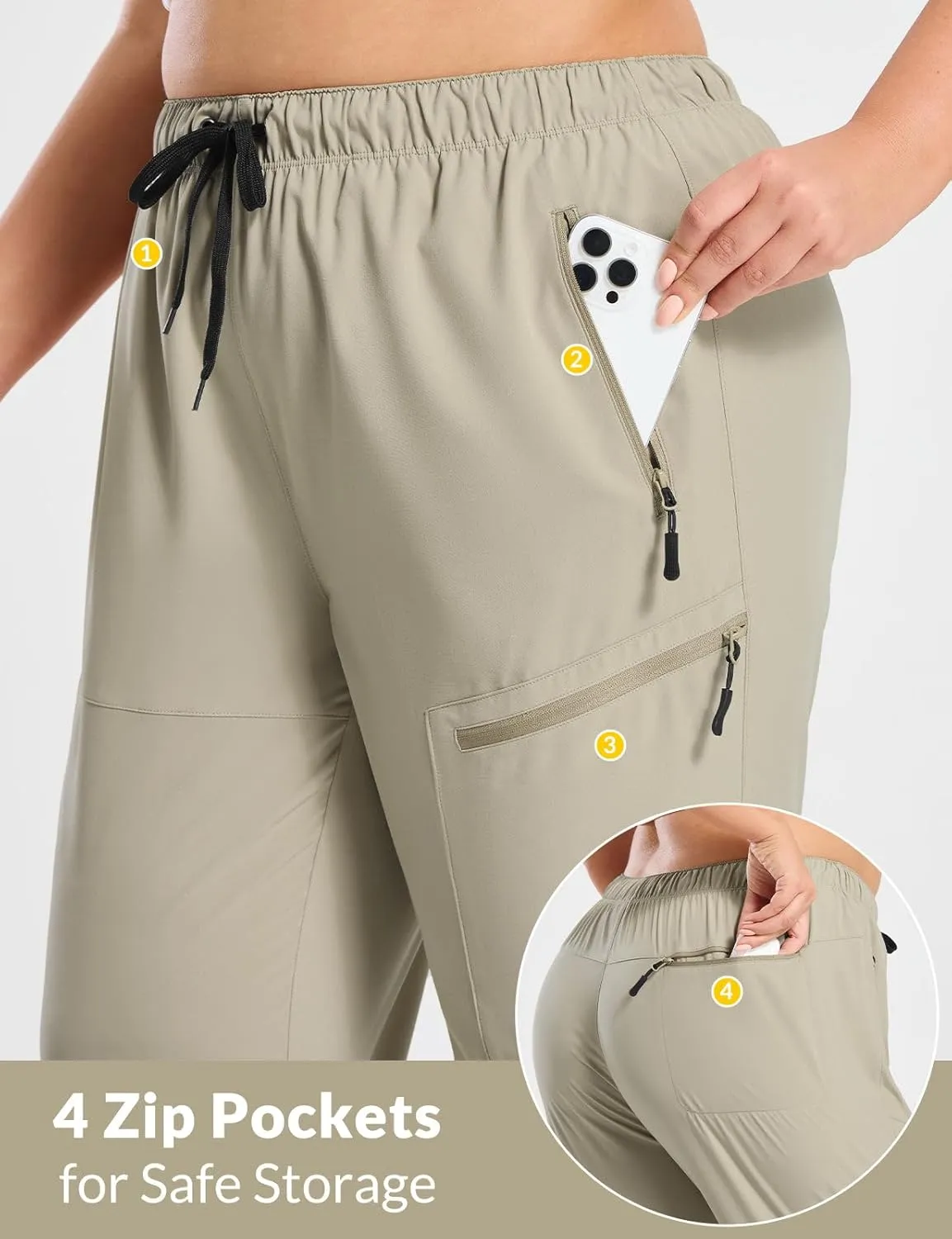 baleaf Plus Size Pants for Women Hiking Cargo Water Resistant UPF 50  Cargo Joggers Zipper Pockets