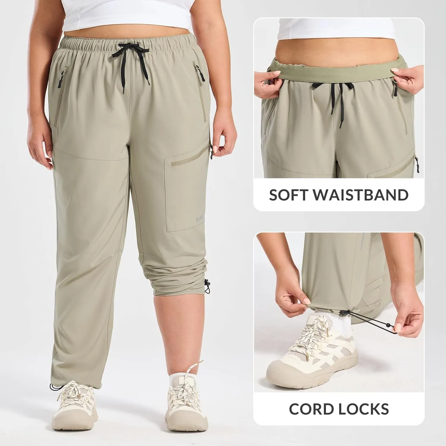 baleaf Plus Size Pants for Women Hiking Cargo Water Resistant UPF 50  Cargo Joggers Zipper Pockets
