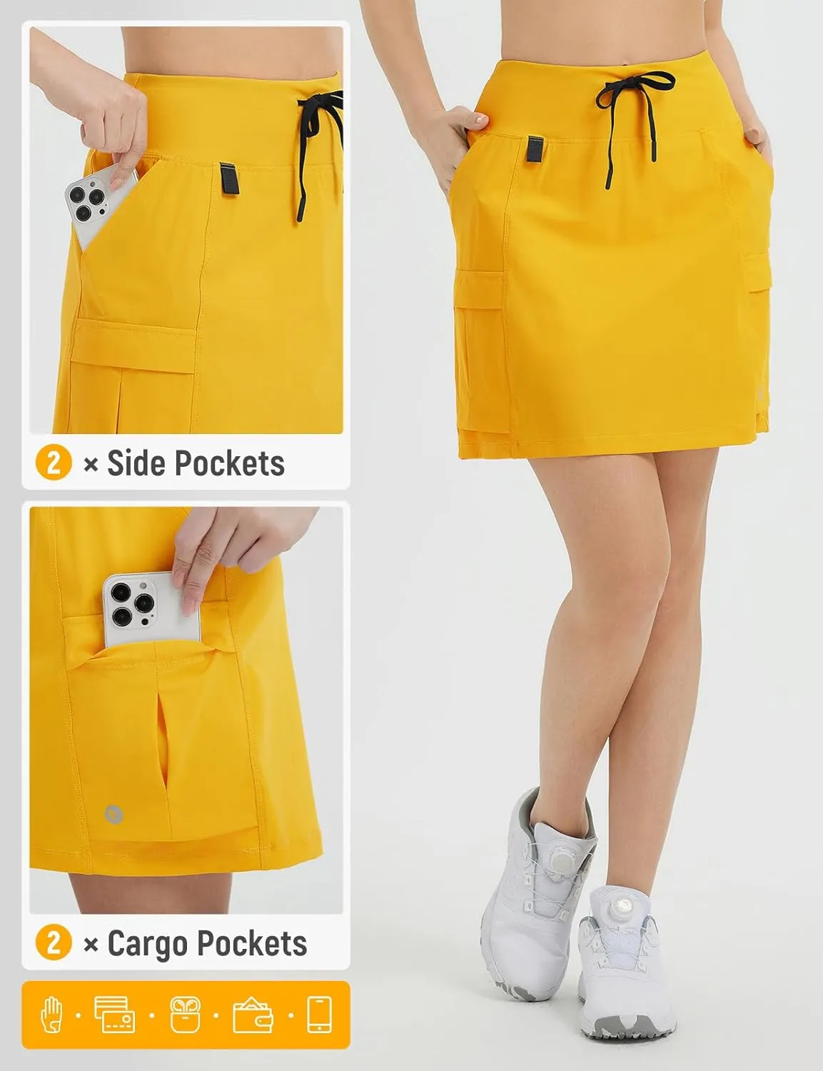 baleaf Women's 16" Hiking Cargo Skort Skirt High Waisted with Pockets Golf Workout UPF 50  Sun Protection Quick Dry
