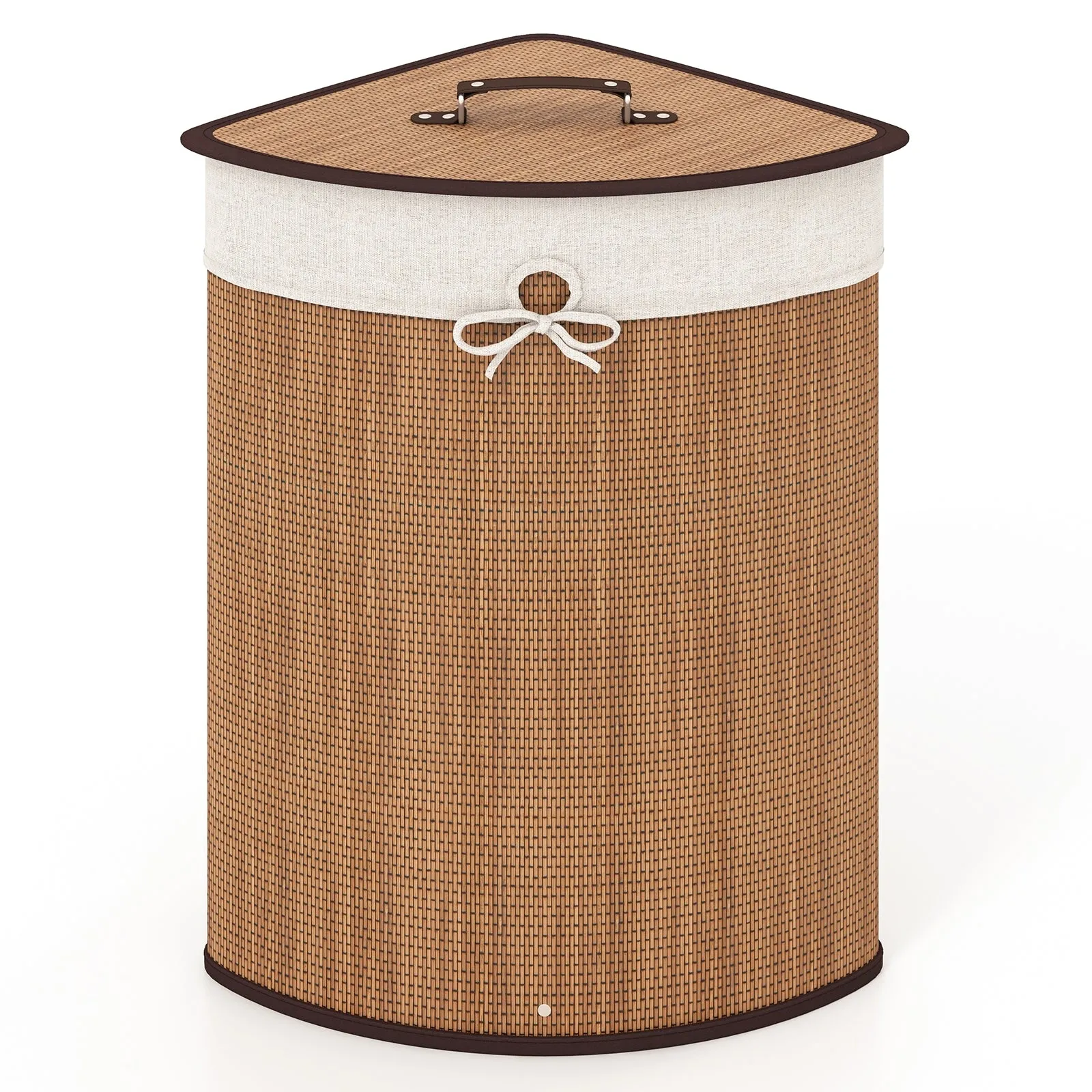 Bamboo Laundry Hamper Basket with Lid and Removable Liner Bag-Yellow
