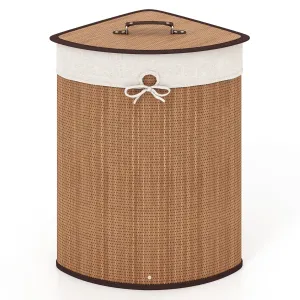 Bamboo Laundry Hamper Basket with Lid and Removable Liner Bag-Yellow