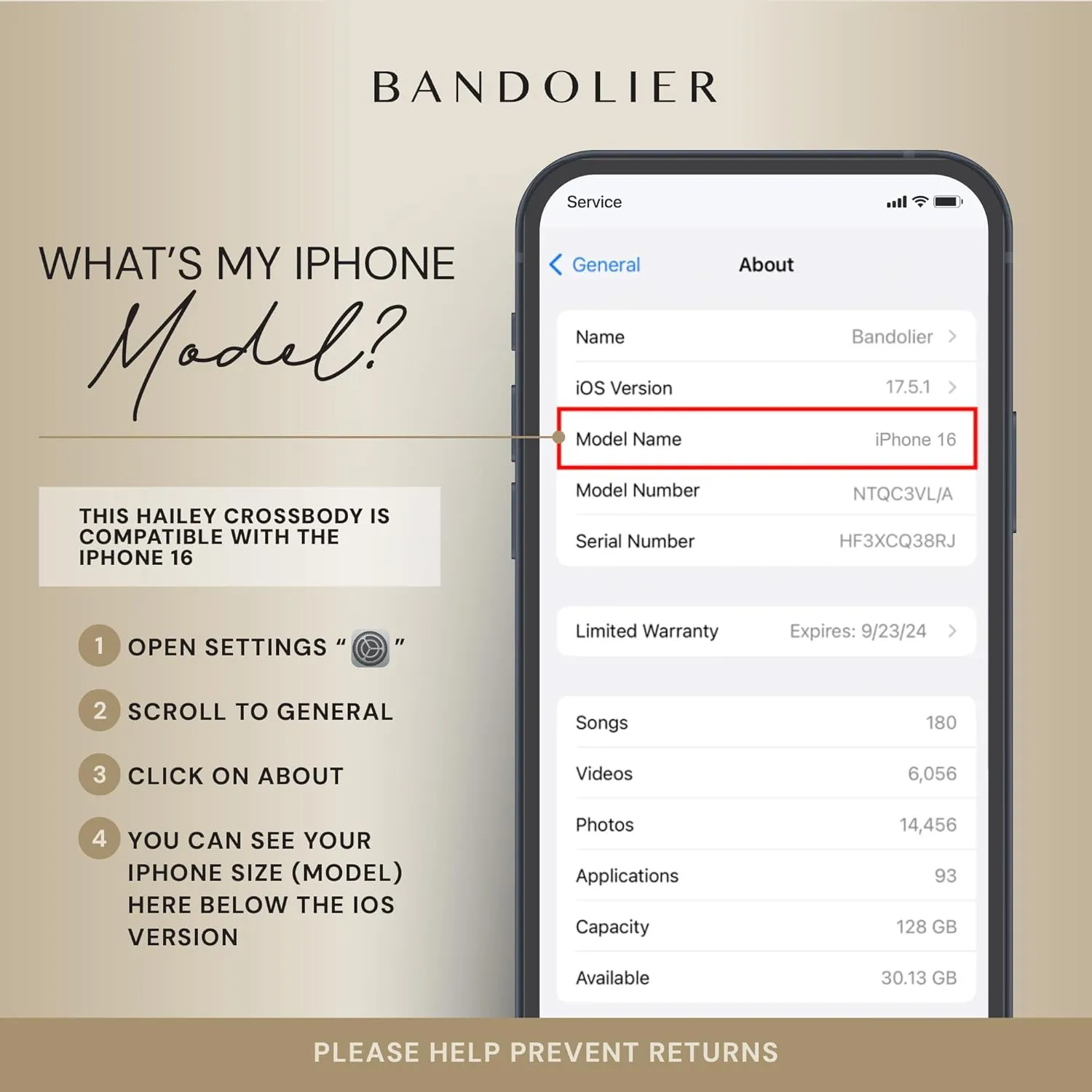 Bandolier Hailey Crossbody Wallet Phone Case for iPhone 16. 100% Genuine Pebble Leather with Gold Hardware. Adjustable & Removable Strap. Expandable Flip Card Holder. Black with Gold