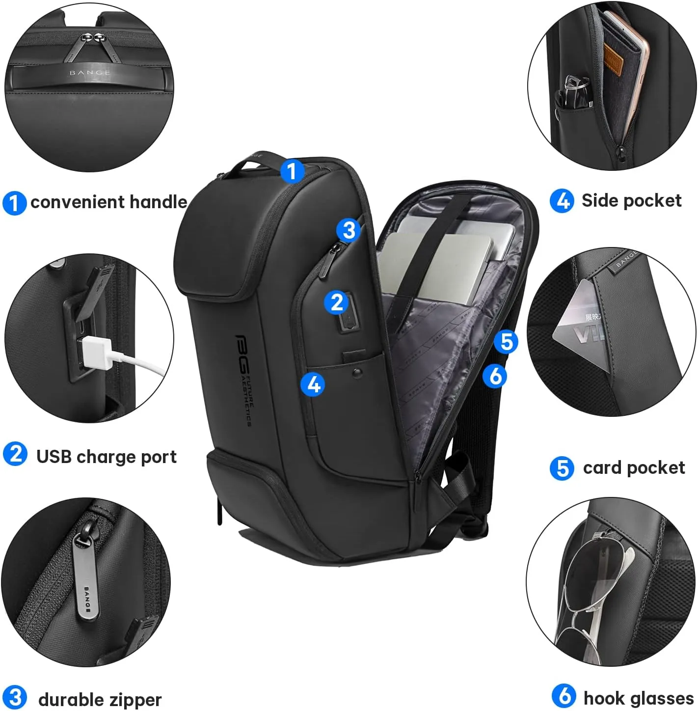 BANGE Business Laptop Smart backpack Can Hold 15.6 Inch Laptop Commute Backpack Carry on bag for men and women (Black)