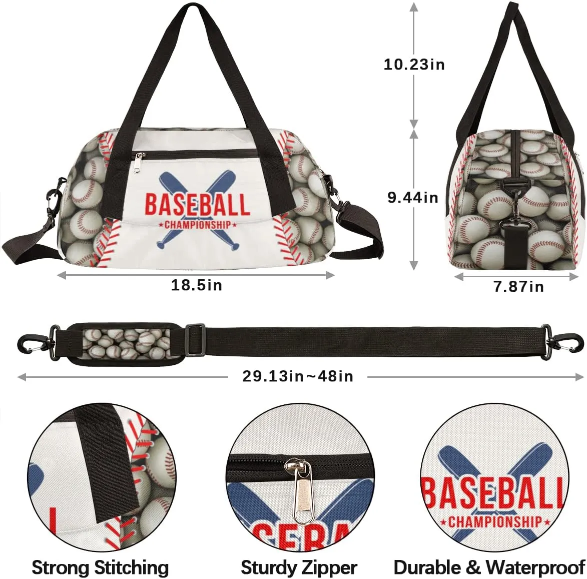 Baseball Stitches Kids Duffel Bag for Girls Boys Teens, Baseball Design Dance Bag Overnight Small Duffel Bag Carry On Weekend Sports Gym Travel Bag for School Practice Gymnastics Ballet