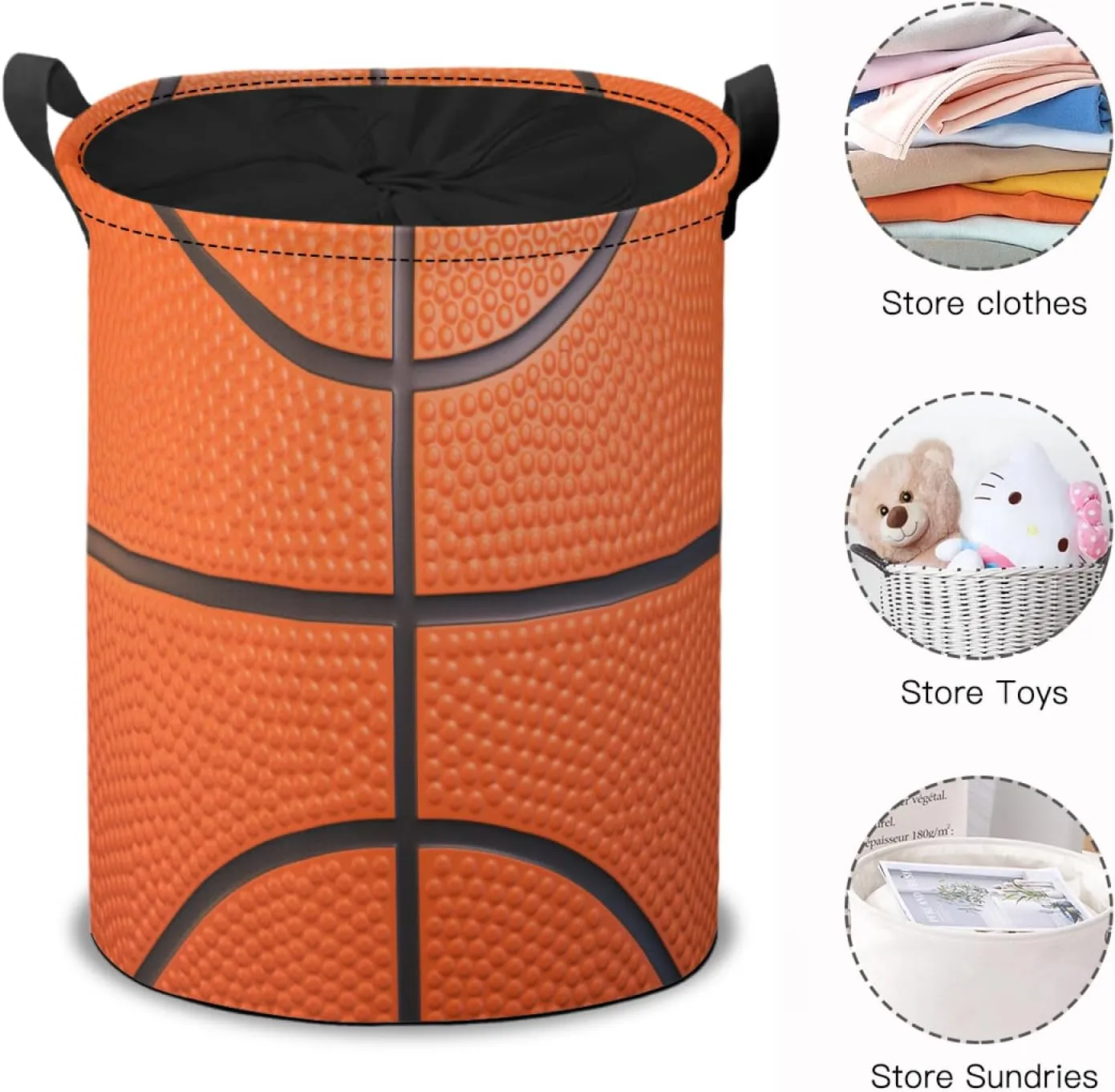 Basketball Ball Laundry Hamper Basket, Orange Basketball Ball Collapsible Portable Laundry Bag, Storage Bins Baskets, Baby Laundry Basket,Toys Storage Basket, Gifts Basket, Bedroom Home Decor