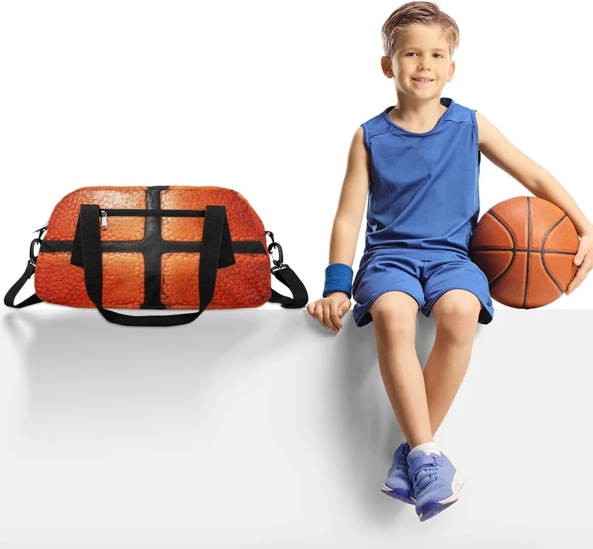 Basketball Design Kids Duffel Bag for Girls Boys Teens, Sport Dance Bag Overnight Small Duffel Bag Carry On Weekend Sports Gym Travel Bag for School Practice Gymnastics Ballet