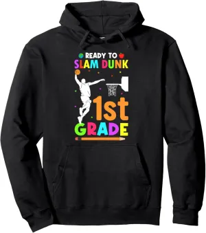 Basketball Slam Dunk Last Day of School First Grade Pullover Hoodie