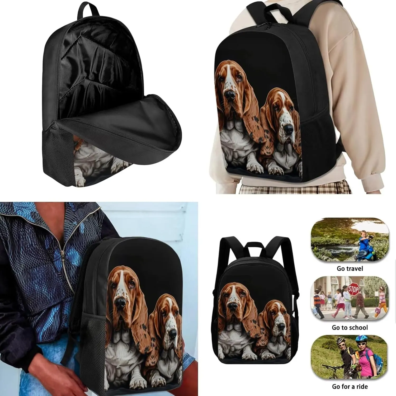 Basset Hound Backpack for Boys Girls, Lightweight Kids Backpack with Lunch Box Cute Kawaii Pencil Case, Large Comfortable Girls Bookbag School Backpack for Elementary Middle School