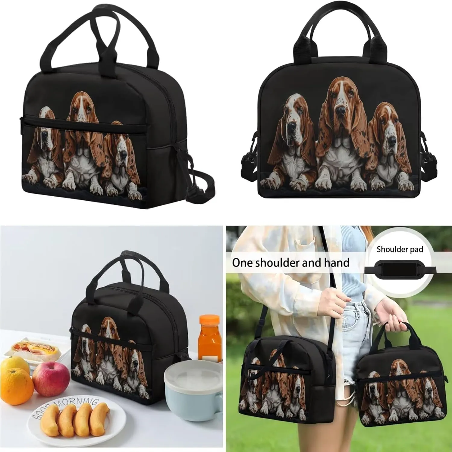 Basset Hound Backpack for Boys Girls, Lightweight Kids Backpack with Lunch Box Cute Kawaii Pencil Case, Large Comfortable Girls Bookbag School Backpack for Elementary Middle School