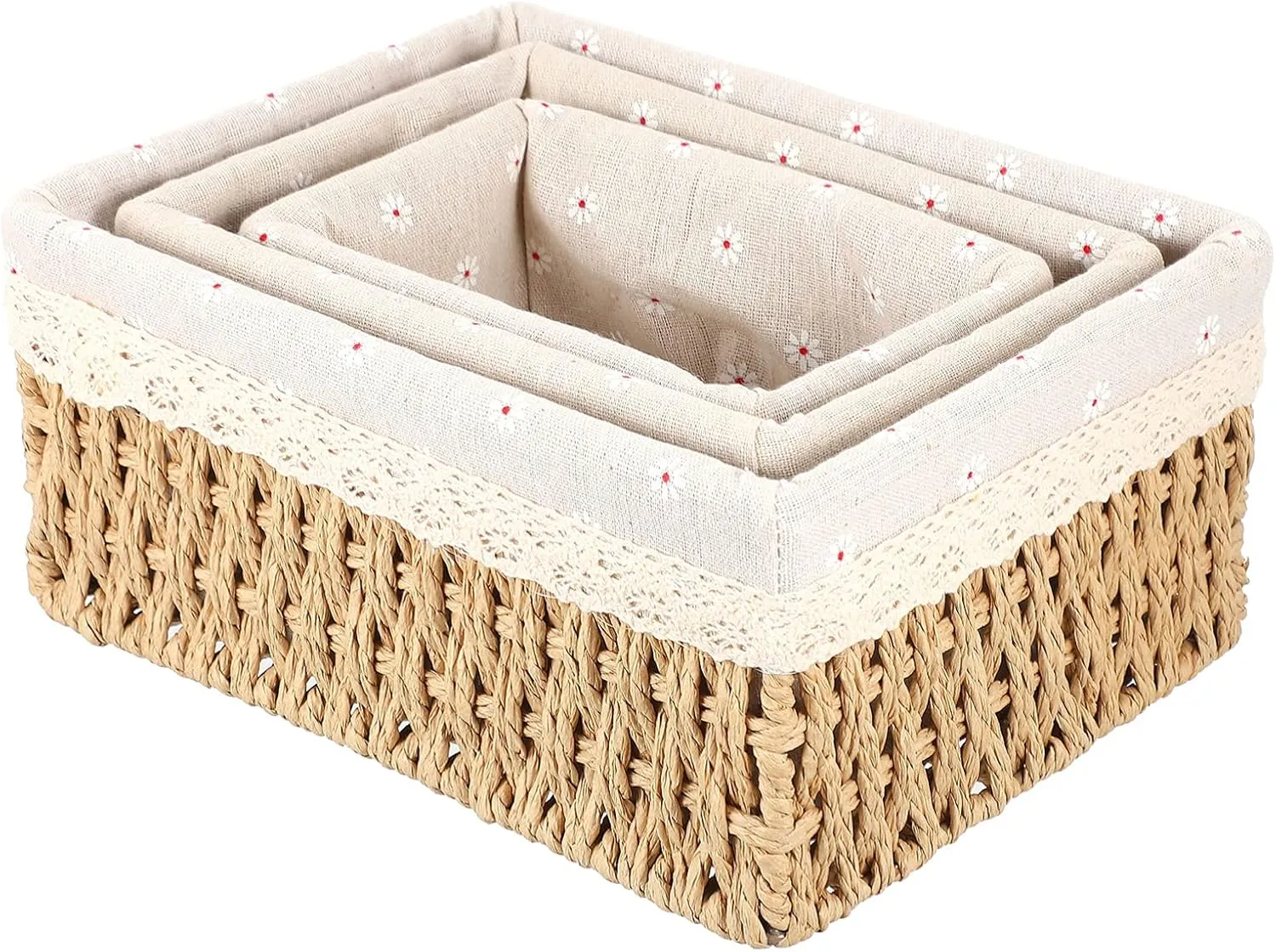 BESPORTBLE Sturdy Rattan Storage Cube Bins 3 Pack Foldable Storage Boxes Wicker Cubes Tabletop Basket for Sundries