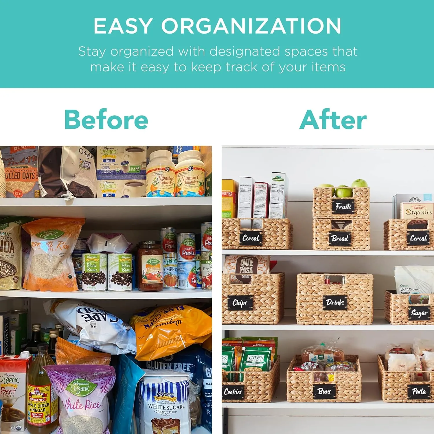 Best Choice Products Set of 4 9x12in Water Hyacinth Pantry Baskets, Woven Organizers w/Chalkboard Label, Chalk Marker - Natural