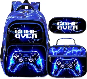 Bevalsa Backpack for Boys, School Bags for Kids, Bookbag for Boys Girls Children Teens Backpacks for Elementary Middle High school Student, Bookbag and Lunch Bag Set with USB Charging Port (Lightning)