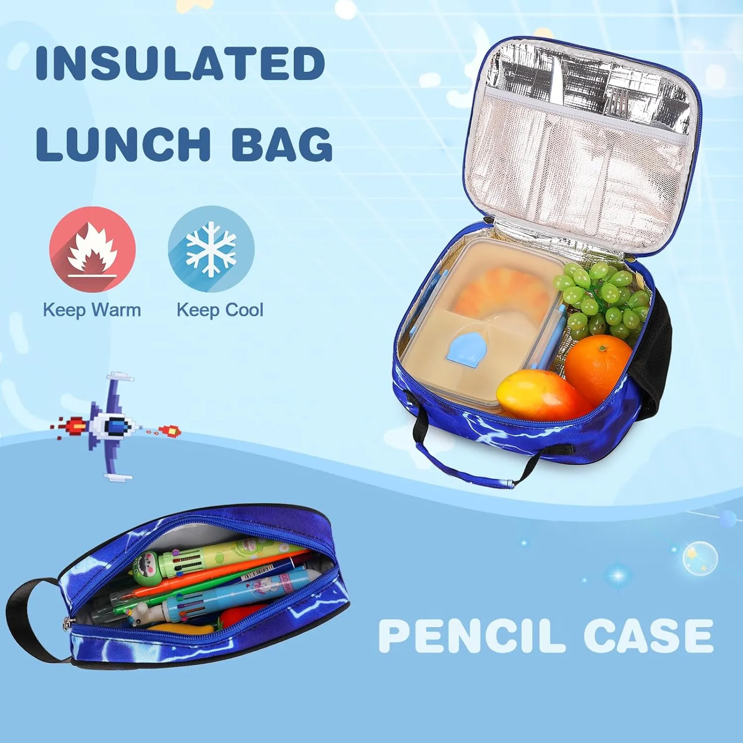 Bevalsa Backpack for Boys, School Bags for Kids, Bookbag for Boys Girls Children Teens Backpacks for Elementary Middle High school Student, Bookbag and Lunch Bag Set with USB Charging Port (Lightning)
