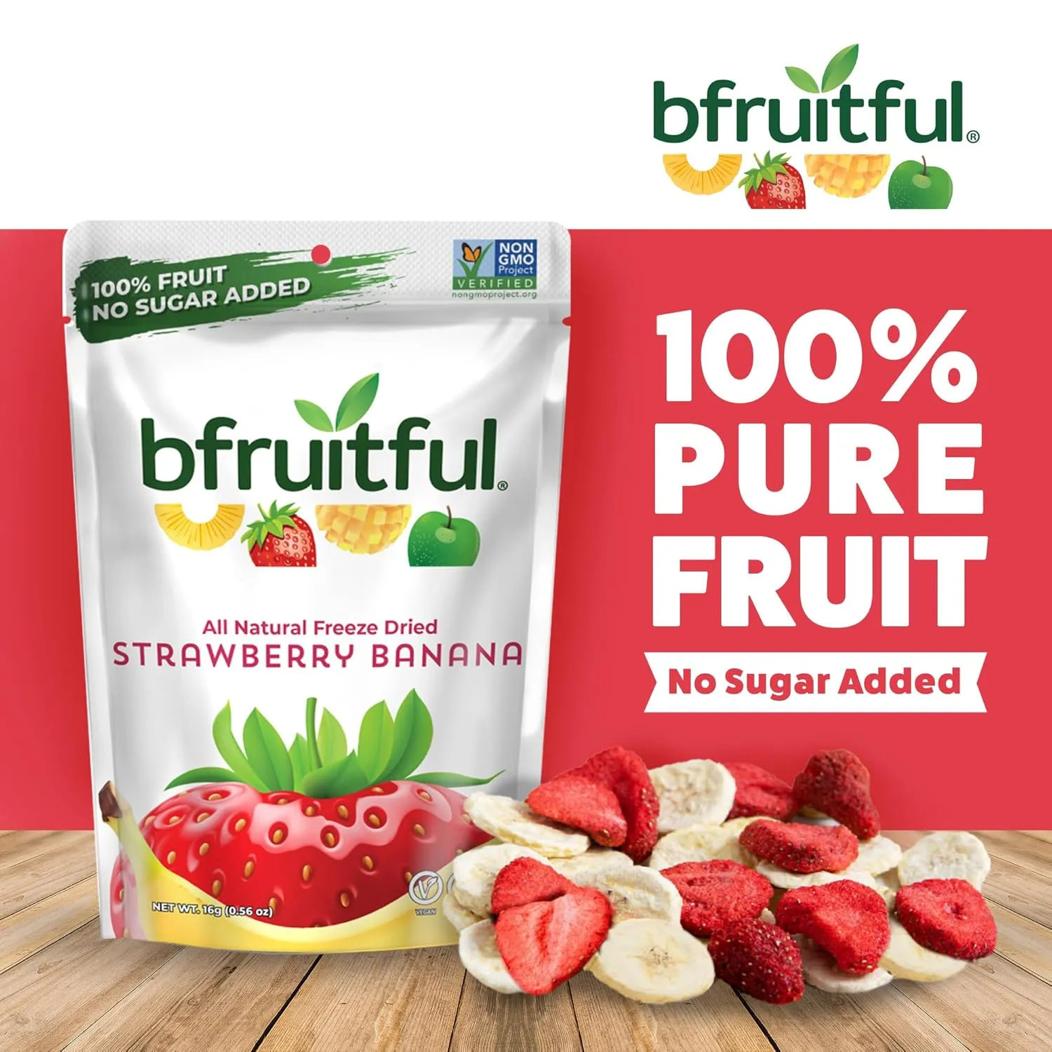 bfruitful Freeze-Dried Strawberry Banana, Freeze Dried Fresh Fruit Bites, Gluten Free, Vegan, Dairy Free, Kosher, No Sugar Added, Non GMO, Healthy Snacks for Kids or Adults, Single-Serve Snack Packets, 24 Pack