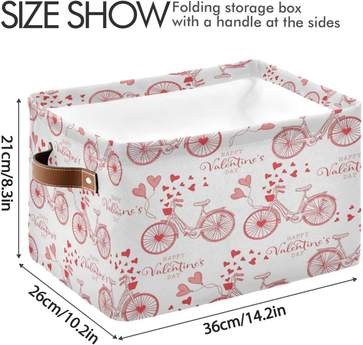 Bicycle Valentine Wordings Hearth Balloons Storage Basket Fabric Kitchen Baskets Storage Bins Boxes Foldable Organizer Bags for Baby Cloth Pet Toys Books Shelf Closet Playroom Laundry Baskets 2