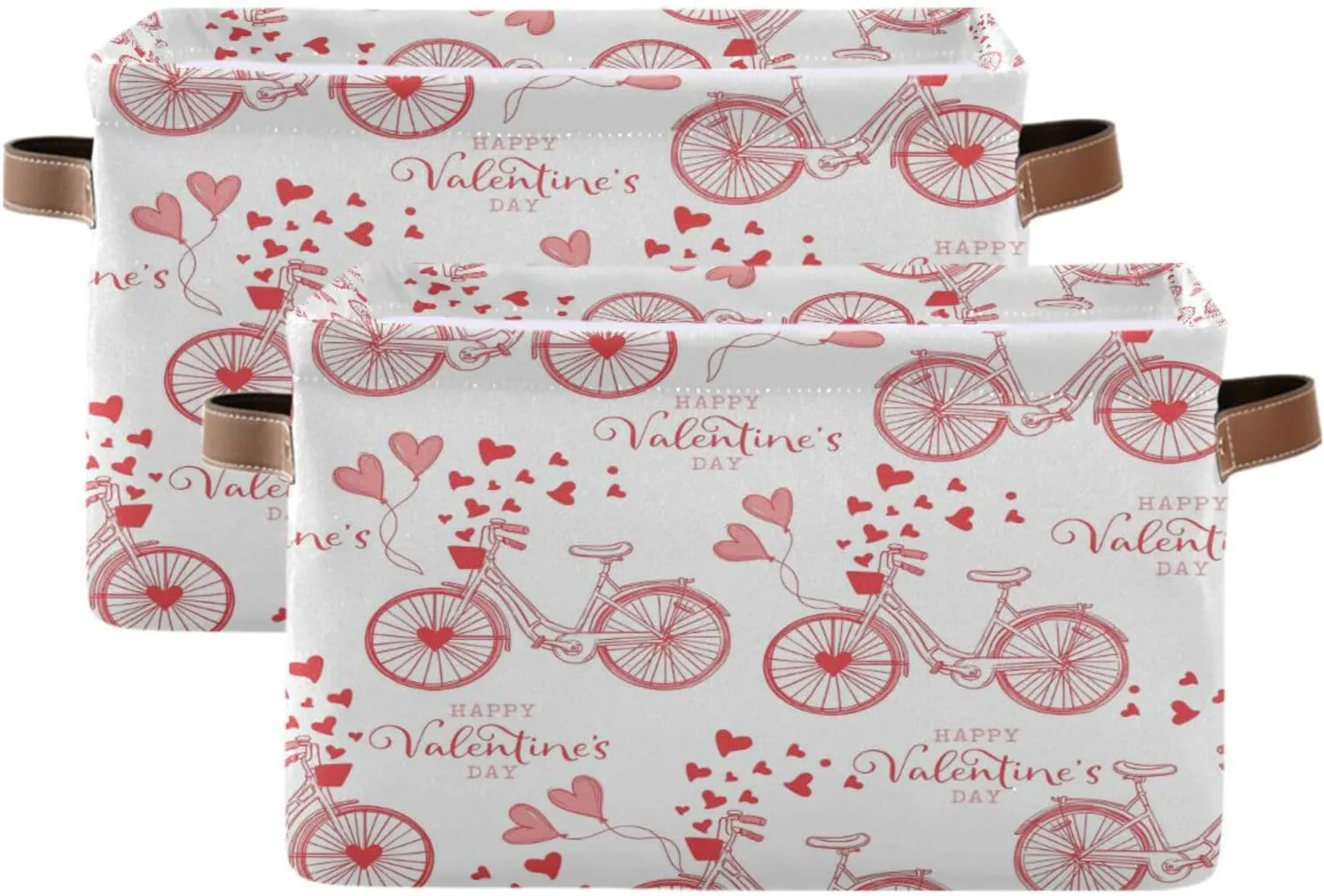 Bicycle Valentine Wordings Hearth Balloons Storage Basket Fabric Kitchen Baskets Storage Bins Boxes Foldable Organizer Bags for Baby Cloth Pet Toys Books Shelf Closet Playroom Laundry Baskets 2