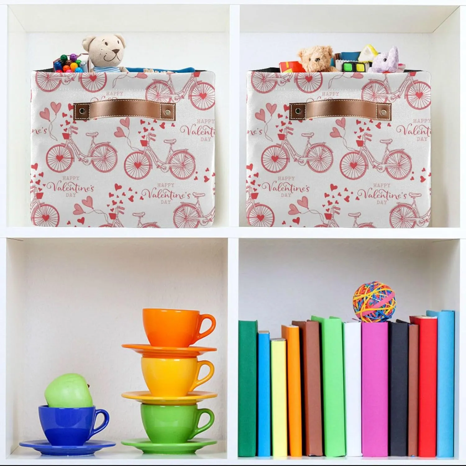 Bicycle Valentine Wordings Hearth Balloons Storage Basket Fabric Kitchen Baskets Storage Bins Boxes Foldable Organizer Bags for Baby Cloth Pet Toys Books Shelf Closet Playroom Laundry Baskets 2