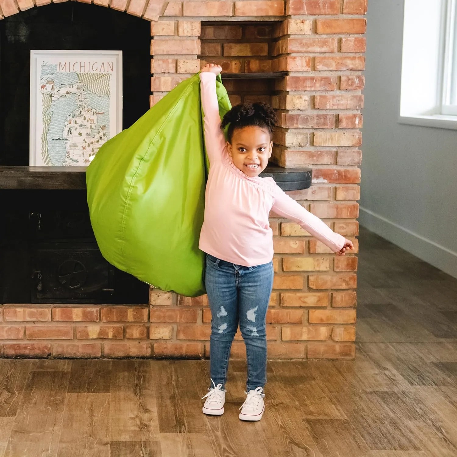 Big Joe Classic Bean Bag Chair, Spicy Lime Smartmax, Durable Polyester Nylon Blend, 2 feet Round