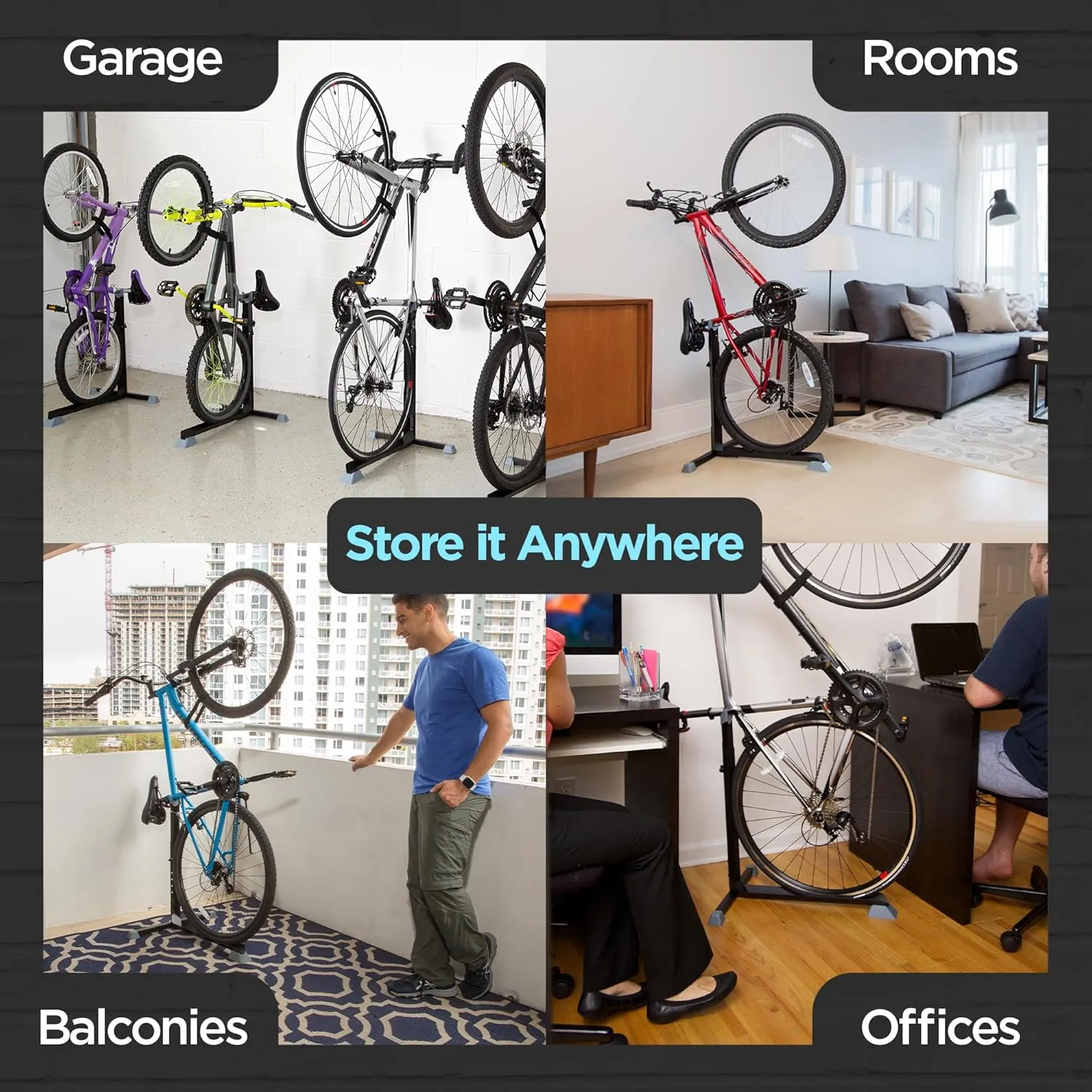 Bike Nook Pro Stand & Vertical Storage Rack - 4 Pack with connectors - The Original Vertical Bicycle Floor Stand for Garage Storage and Indoor and Outdoor use, No Drilling Required